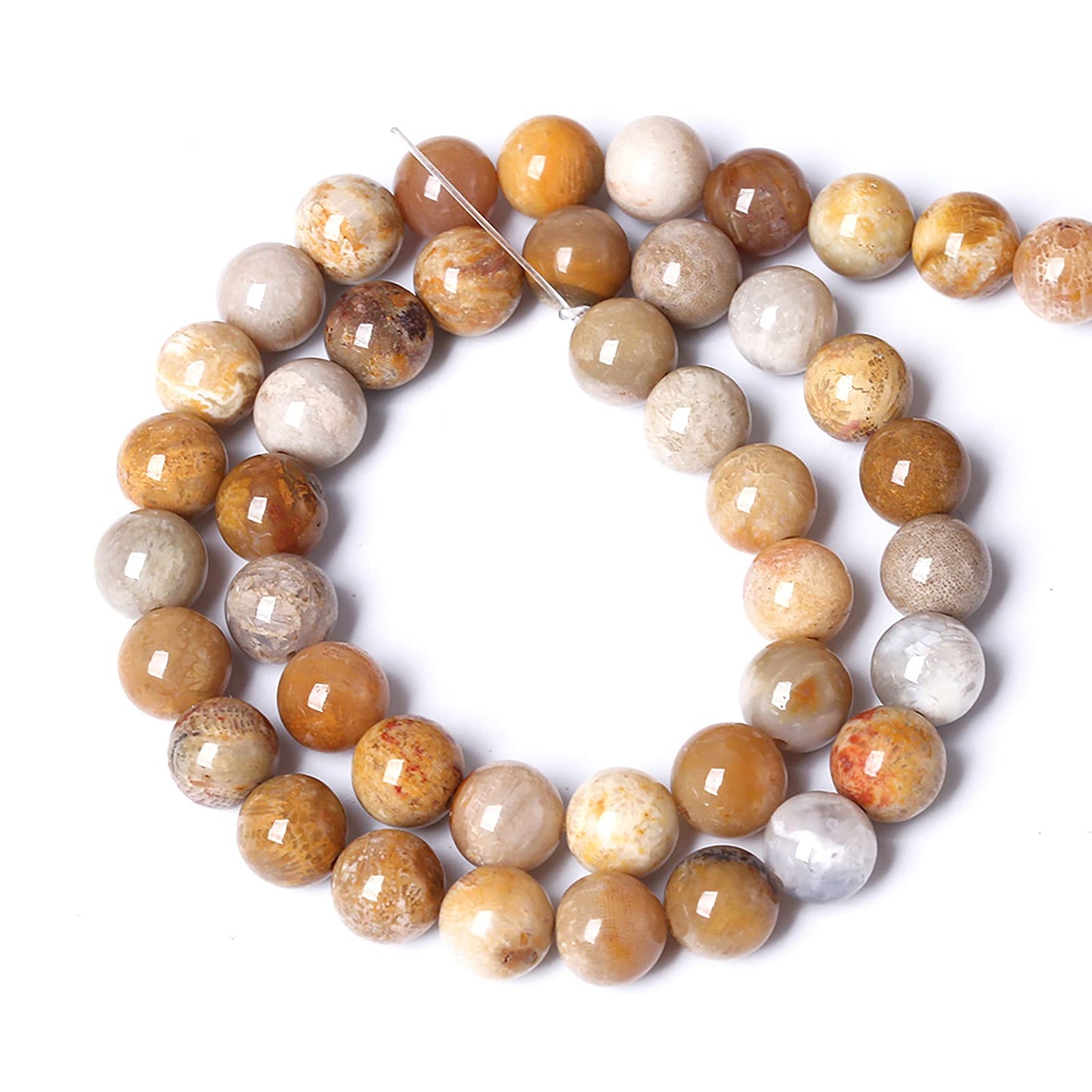 60pcs 6mm Natural Coral Jade Chrysanthemum Stone Beads Round Loose Beads for Jewelry Making,DIY Bracelet Necklace