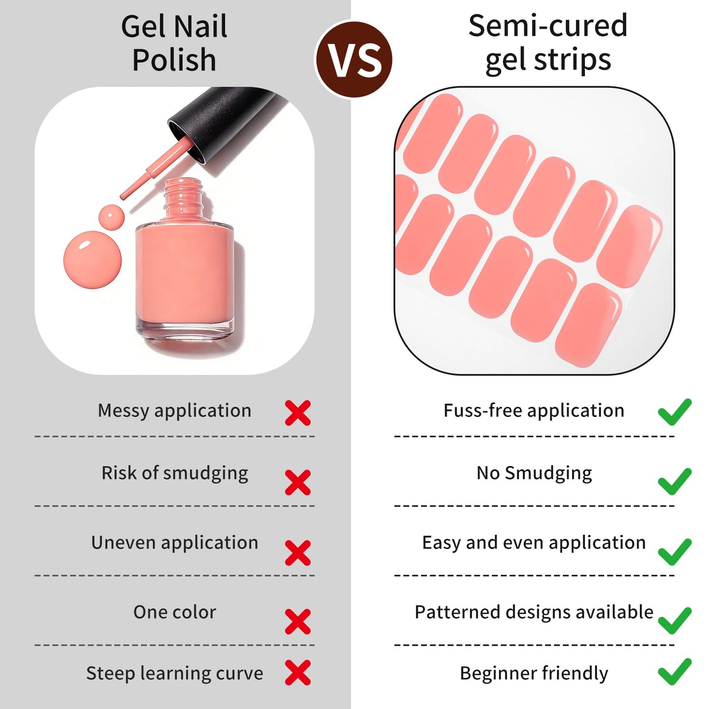 Semi Cured Gel Nail Strips -Bright Pink -Stylish Nail Wraps, No UV Light Needed, Effortless Application & Removal, Salon Quality, Includes 16 Wraps, 1 Prep Pad, Wooden Stick & Nail File