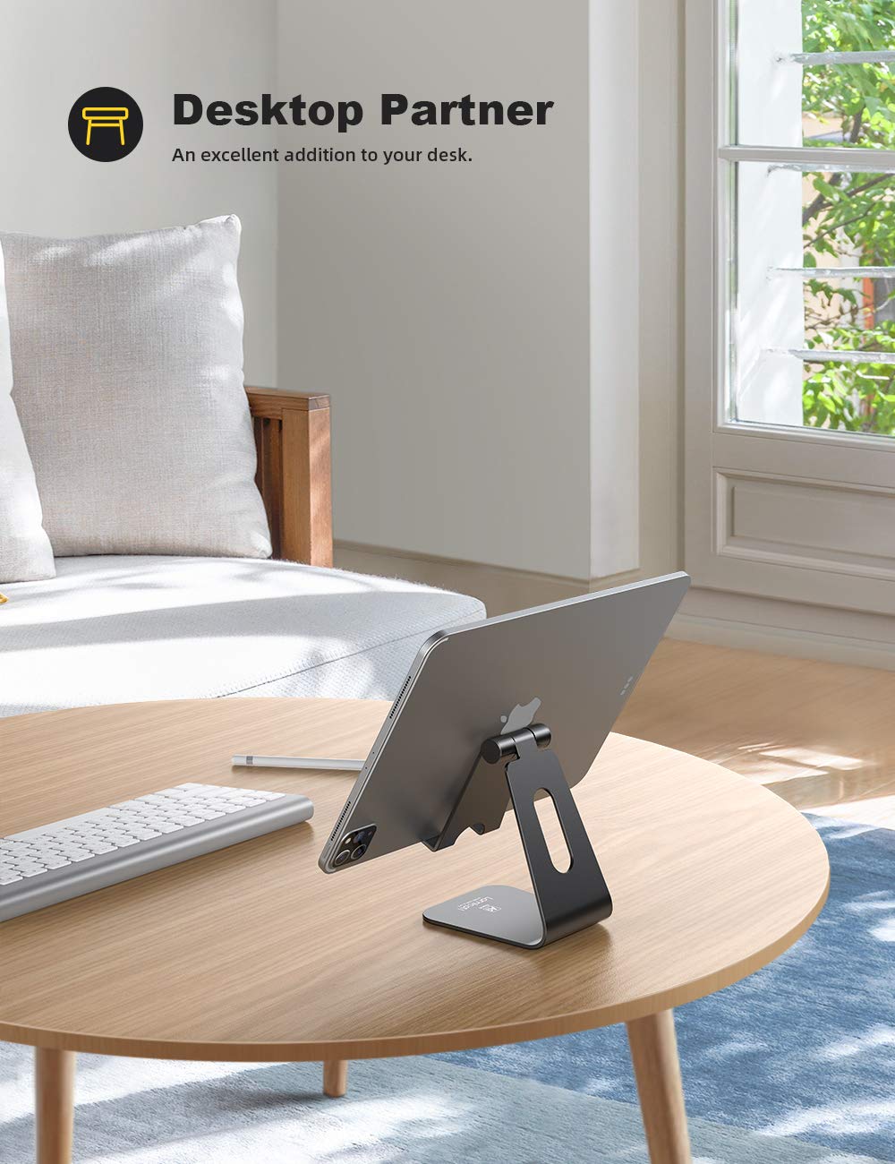Lamicall Tablet Stand, Tablet Holder for Desk - Multi-Angle Adjustable Tablet Desktop Dock Gifts, Compatible with iPad Pro 11, 12.9, Air, Mini, Fire HD, Galaxy Tab, and Other 4-13" Tablets, Black