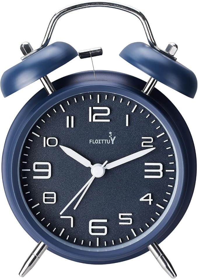 FLOITTUY (Loud Alarm for Deep Sleepers 4'' Twin Bell Alarm Clock, Stereo Digital Dial Alarm Clock with Backlight for Bedroom and Home Decoration(Nautical Blue)