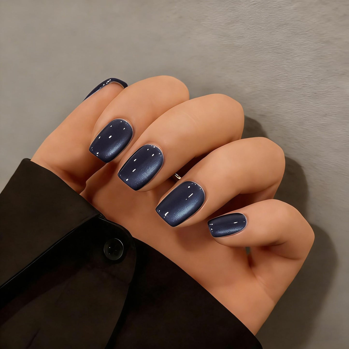 KQueenest Cat Eye Press On Nails Short - Midnight Blue Press On Nails Square, 30 Pcs 15 Sizes Sparkly Glitter Fake Nails Press ons, Thick Quality, Reusable Small Glue on Nail for Women Summer
