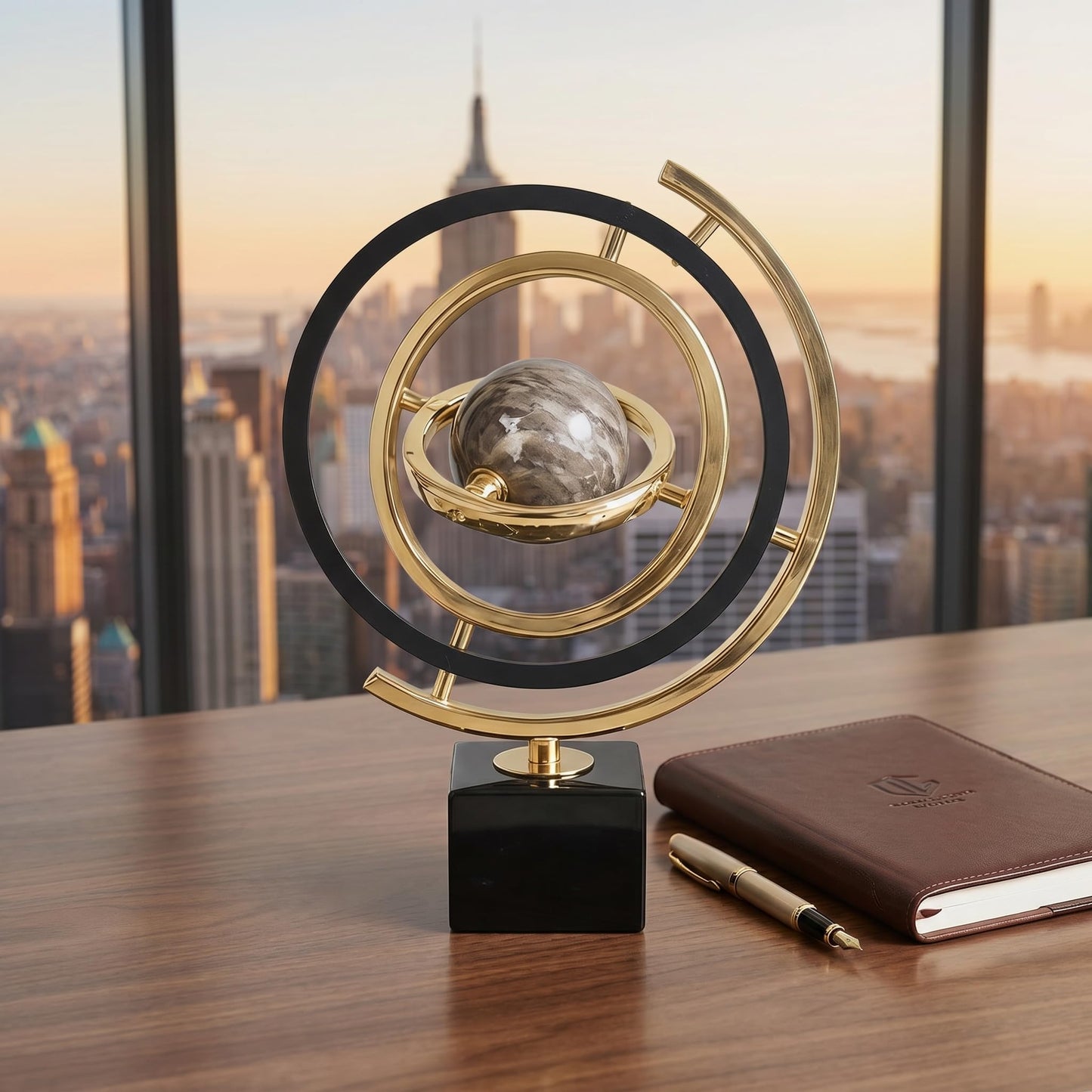 ARMUTCH Abstract Metal Globe Sculpture Decor - Modern Black and Gold Desk Art for Office, Living Room Tabletop Decor, Unique Home Decoration Gift