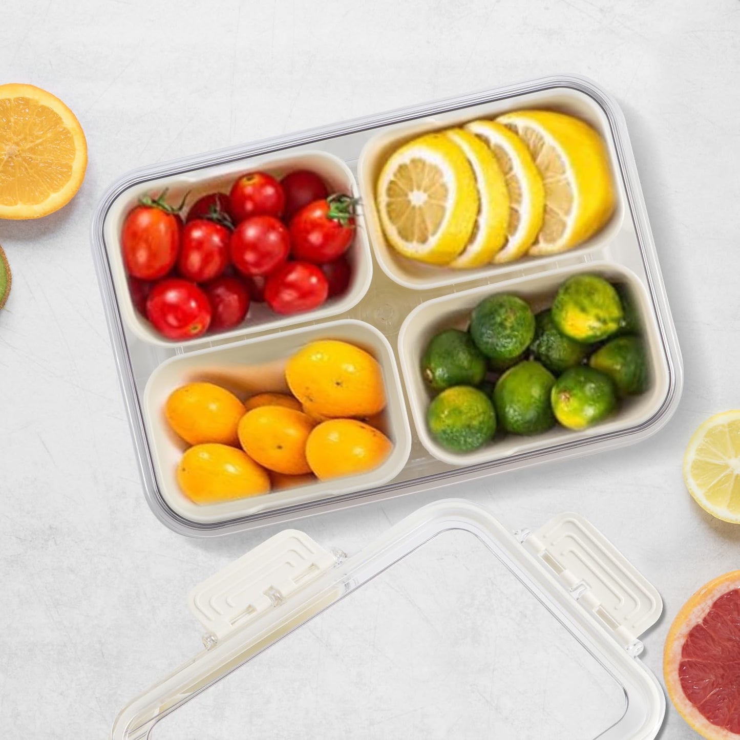 Tobiwibby Divided Serving Tray with Lid and Handle, Snackle Box Container mit 4 Compartments Clear Serving Platters and Trays,Snack Platters for Veggie Fruits Snacks Nuts, for Picnic Party Travel