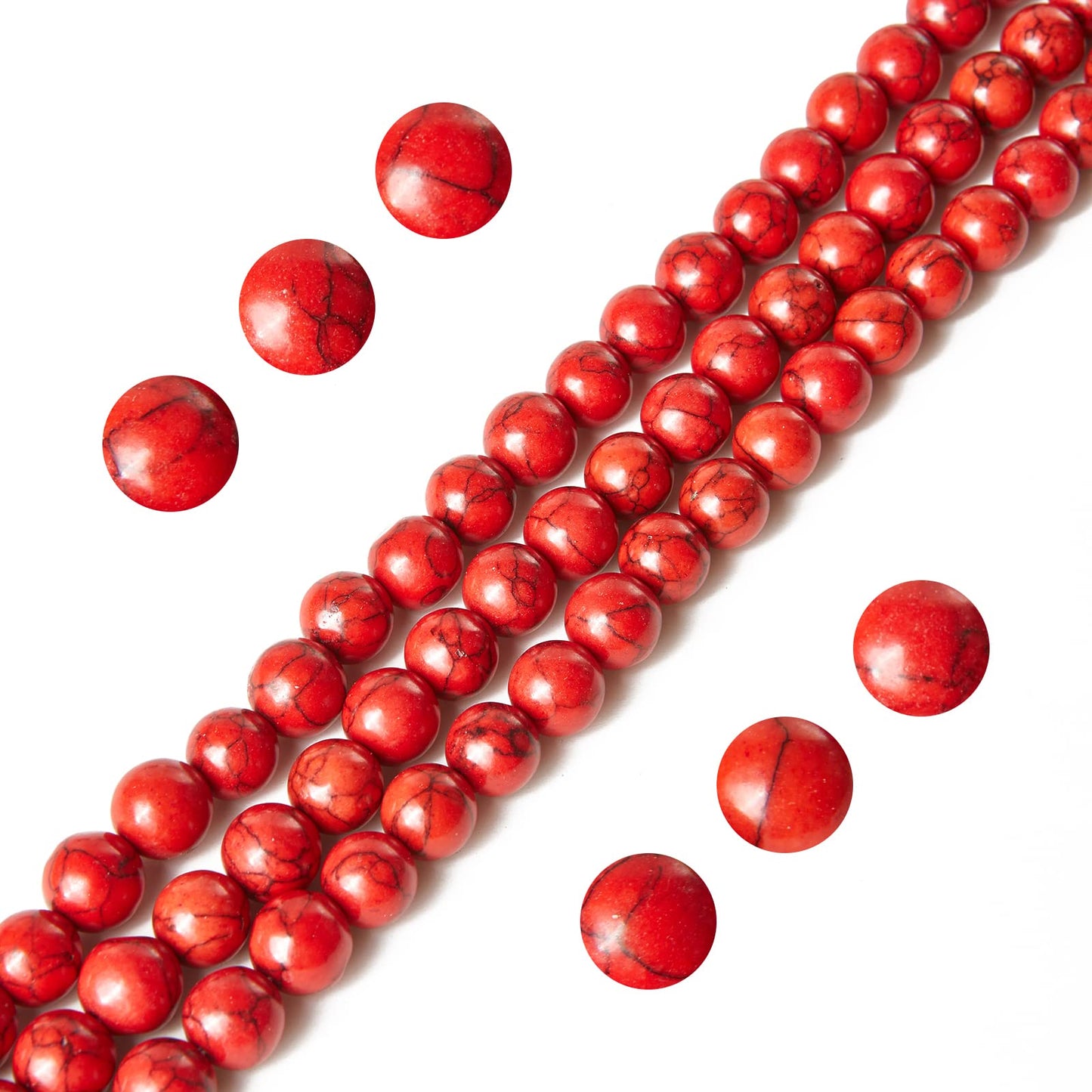 60pcs 6mm Red Turquoise Beads Natural Gemstone Beads Round Loose Beads for Jewelry Making