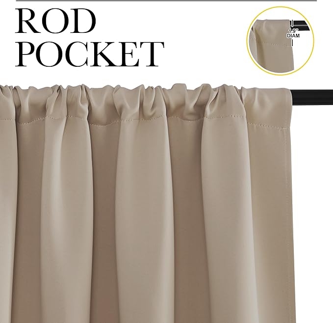NICETOWN Blackout Curtains for Living Curtains, Taupe, 2 Panels, 29 by 30, Room Darkening Window Curtain Panels, Easy-Care Solid Thermal Insulated Draperies/Drapes for Daughter Room