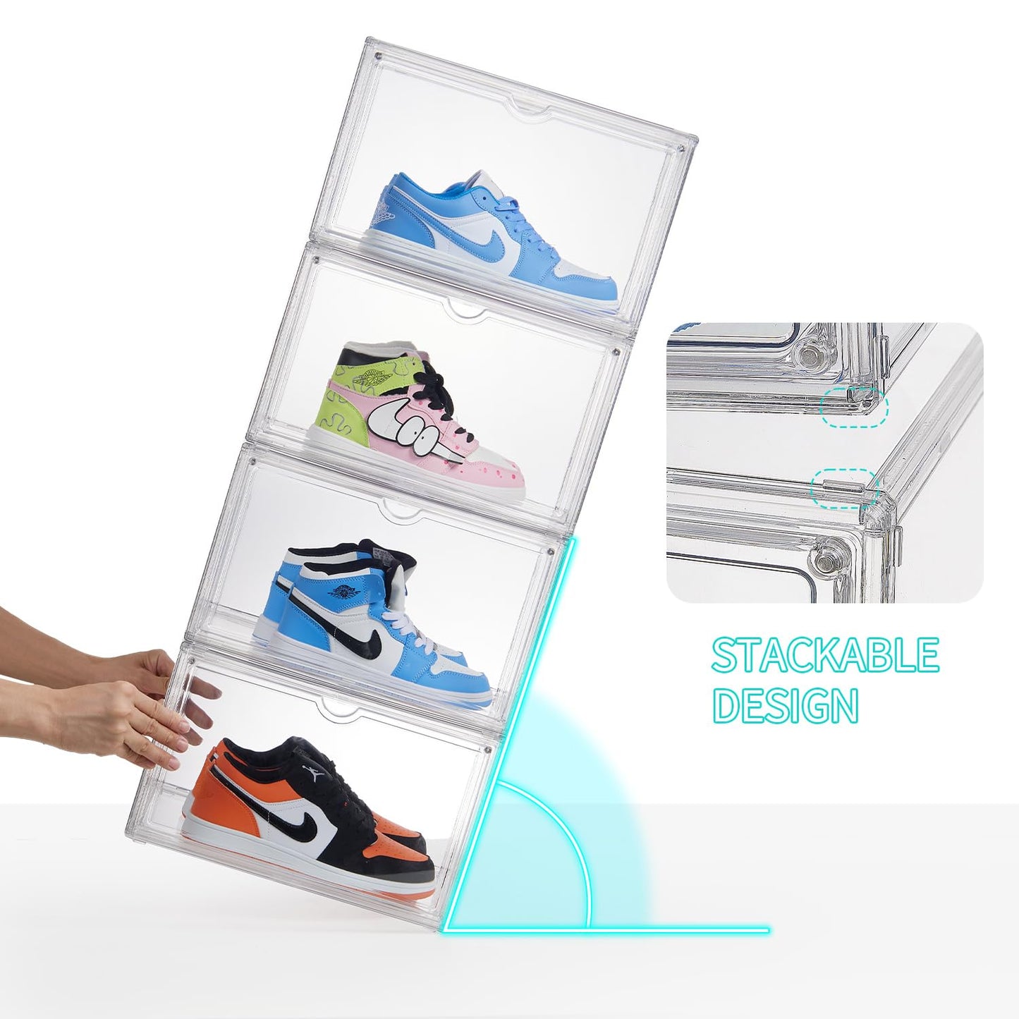 beehomay Sneaker Shoe Display Case,Shoe Box with Clear Magnetic Door,Thicken & Sturdy Organizer Containers Stackable,Fit Shoe Size Up to US 14 (X-Large) (X-Large)