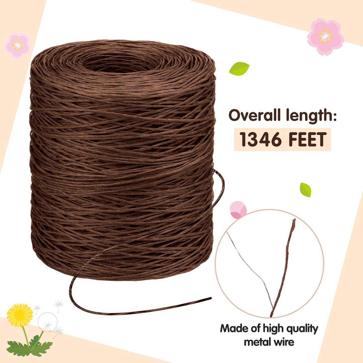 Syhood 1345 Feet Floral Vine Bind Wire Rustic Wrapping Wire for Flower Bouquets(Brown)