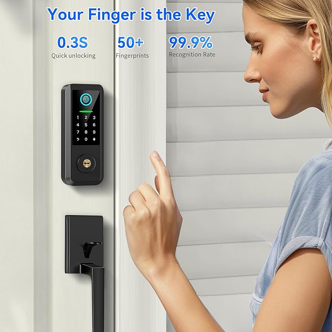 Fingerprint Smart Door Lock with Handle Set, Keyless Entry Door Lock with Keypad,5-in-1 Deadbolt,Bluetooth Deadbolt with Auto Lock,Black