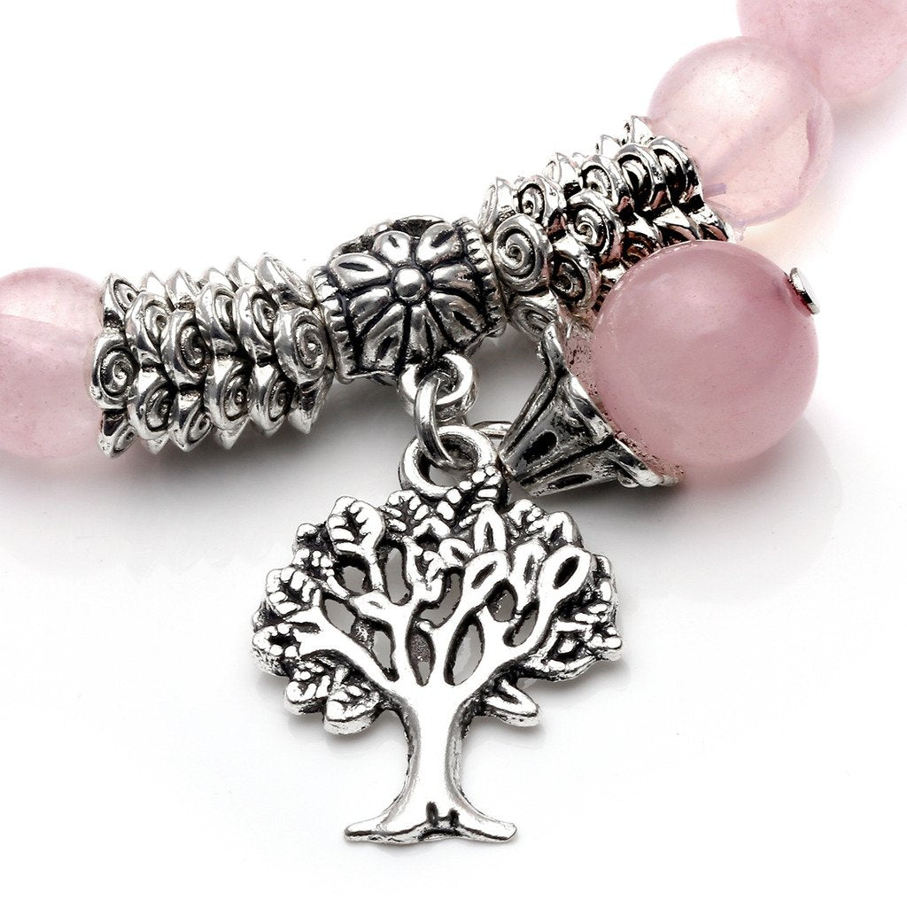 Jovivi 8MM Natural Rose Quartz Gemstone Beads Healing Crystal Stone Point Life Tree Lucky Charm Stretch Bracelet for Women Jewelry