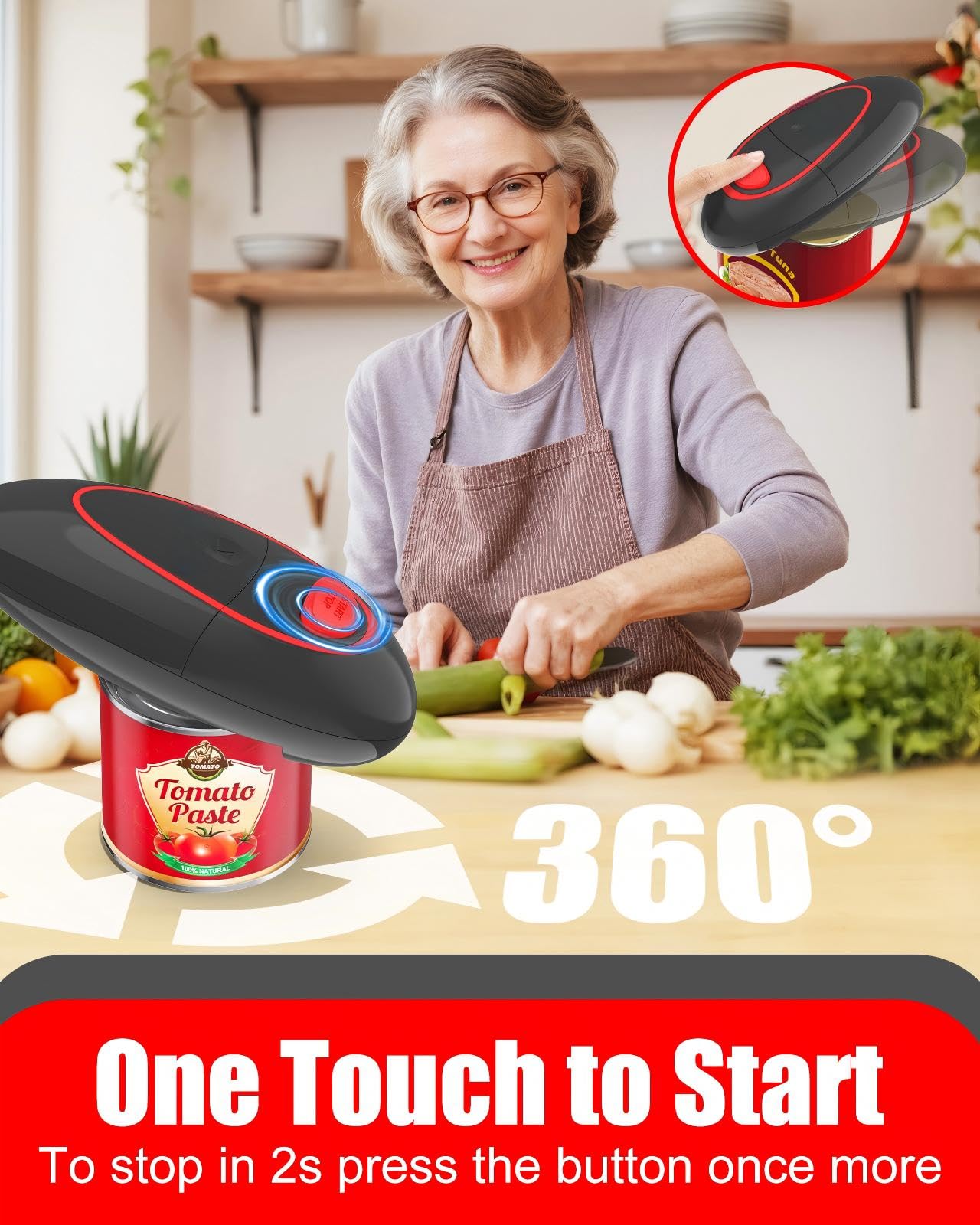One Touch Electric Can Opener Fits Almost All Can Sizes for Seniors with Arthritis, Hand Held Battery Operated Can Opener with Smooth Edge, Food Safe Kitchen Gadgets Automatic Can Opener for Kitchen