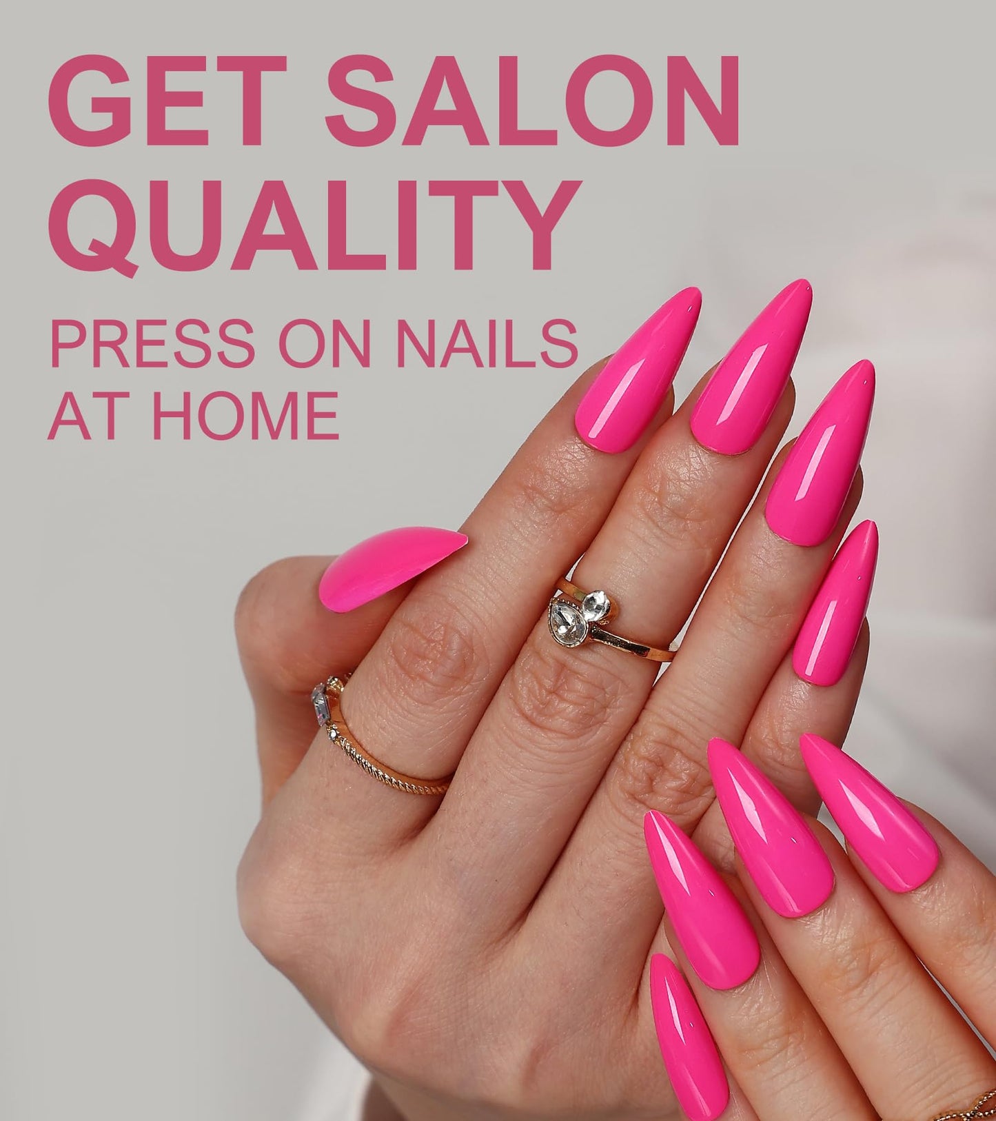 Morily Press-On Nails Bundle | Black Stiletto Matte & Hot Pink Stiletto Glossy | 24Pcs Each Set, Medium Length Long False Fake Nails