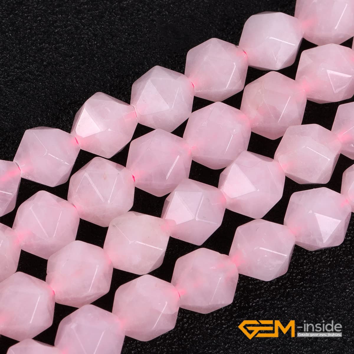 GEM-Inside Natural 8mm Pink Rose Quartz Gemstone Loose Beads Faceted Cambay Crystal Energy Stone Power for Jewelry Making 15"