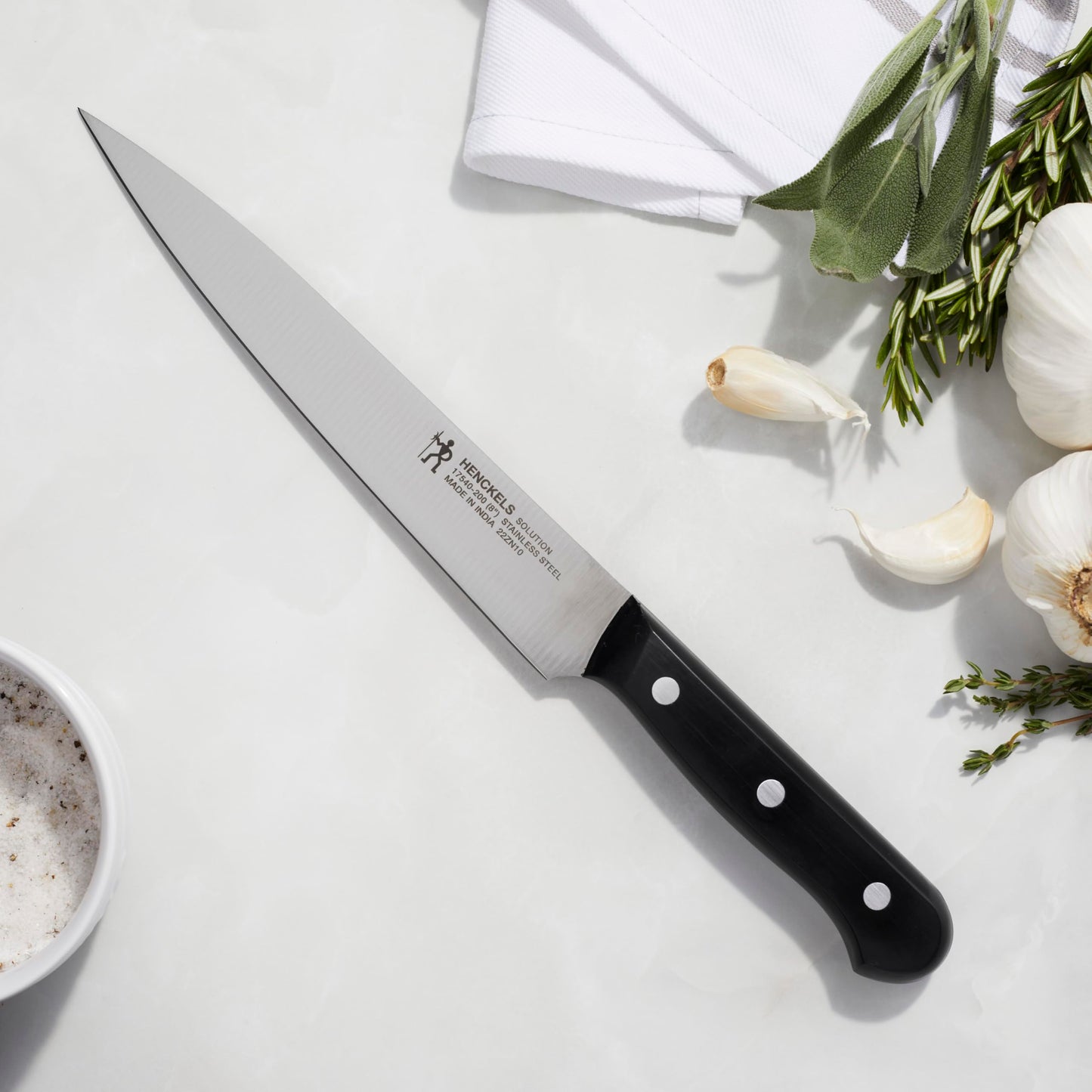 HENCKELS Solution Razor-Sharp 8-inch Carving Knife, German Engineered Informed by 100+ Years of Mastery, Black/Stainless Steel