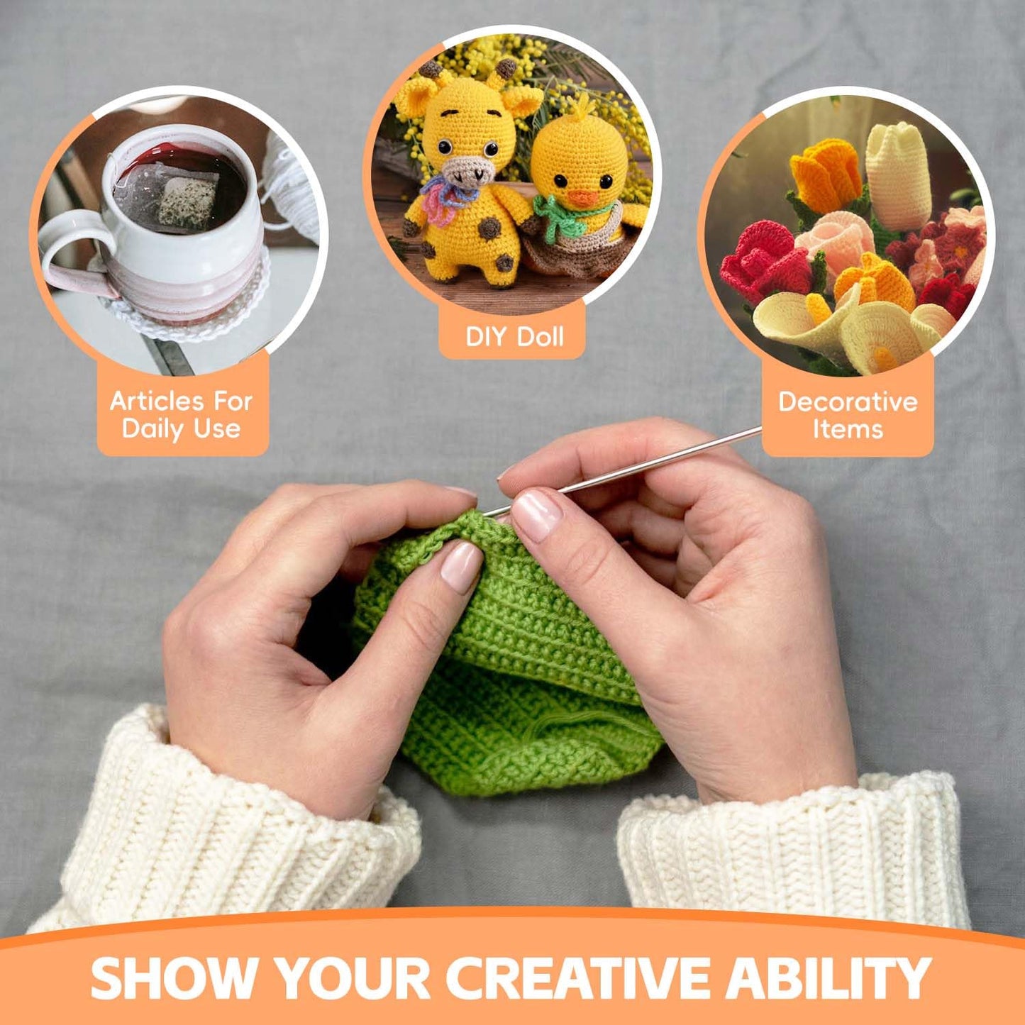HATINXIA 58pcs Crochet Kit Beginners, Crochet Hook Set with Yarn, Portable Crocheting Kit for Starter, Ergonomic Crochet Needles Tools DIY Knitting Accessories for Experienced Crochet Lovers, Floral