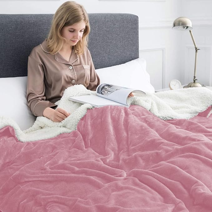 IR Imperial Rooms Baby Pink Sherpa Fleece Throw Blanket Twin Size for Bed - Wholesale Bulk Pack of 12 Sherpa Blankets - Soft Fluffy Throw Blankets for Hotels, Guest Bedroom, 60x80 Inches