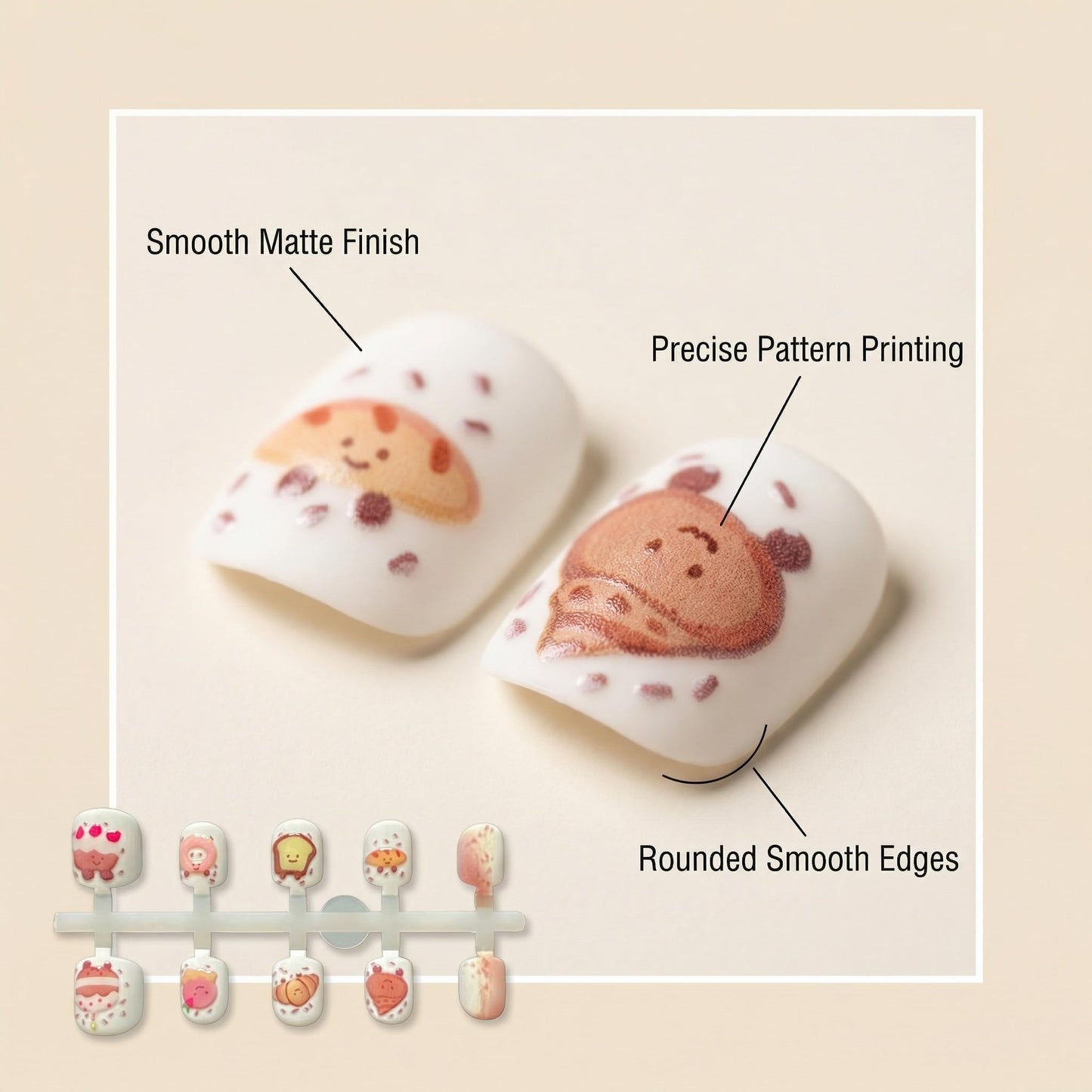 Kids Press On Nails, For Bakery Lover, Creative Pattern Nails for Girls, Matte & Soft Color Style, 24pcs