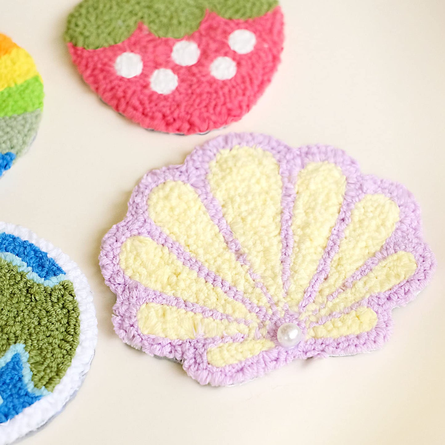 HAND U JOURNEY Craft Punch Needle Coasters Kit - 6 Patterns with Adhesive Felt, Yarns, Embroidery Hoop - Perfect for Adults, Beginners, and Starter with Instructions