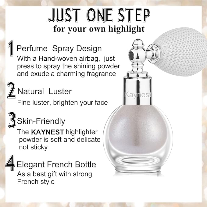 Metallic Silver Highlighter Spray, Loose Shimmer Powder High Gloss Makeup Mist for Body, Face, Hair, Long Lasting Glitter Hairspray for Festive Party, Stage Shows, Nightclubs, Bar