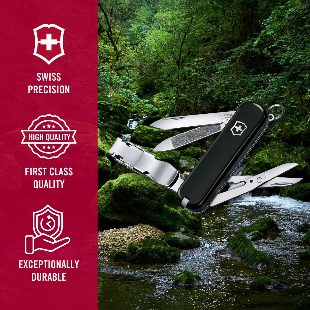 Victorinox Nail Clip 580, 8 Functions, Swiss Made Multi-Tool with Nail File, Nail Cleaner and Small Blade - Black
