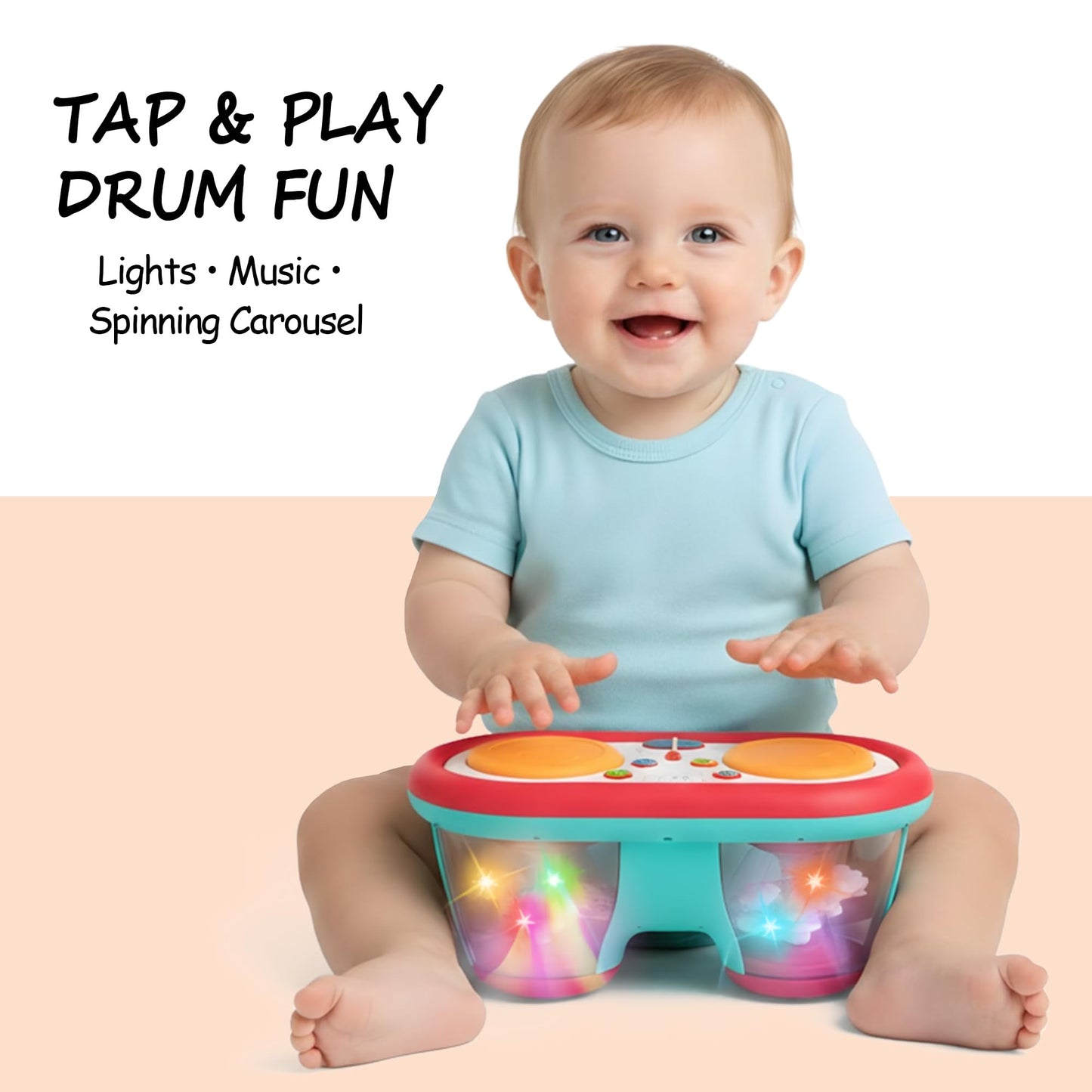 ROHSCE Baby Toys for 6-18 Months, Musical Drum, Light Up, Tummy Time, Baby Gifts