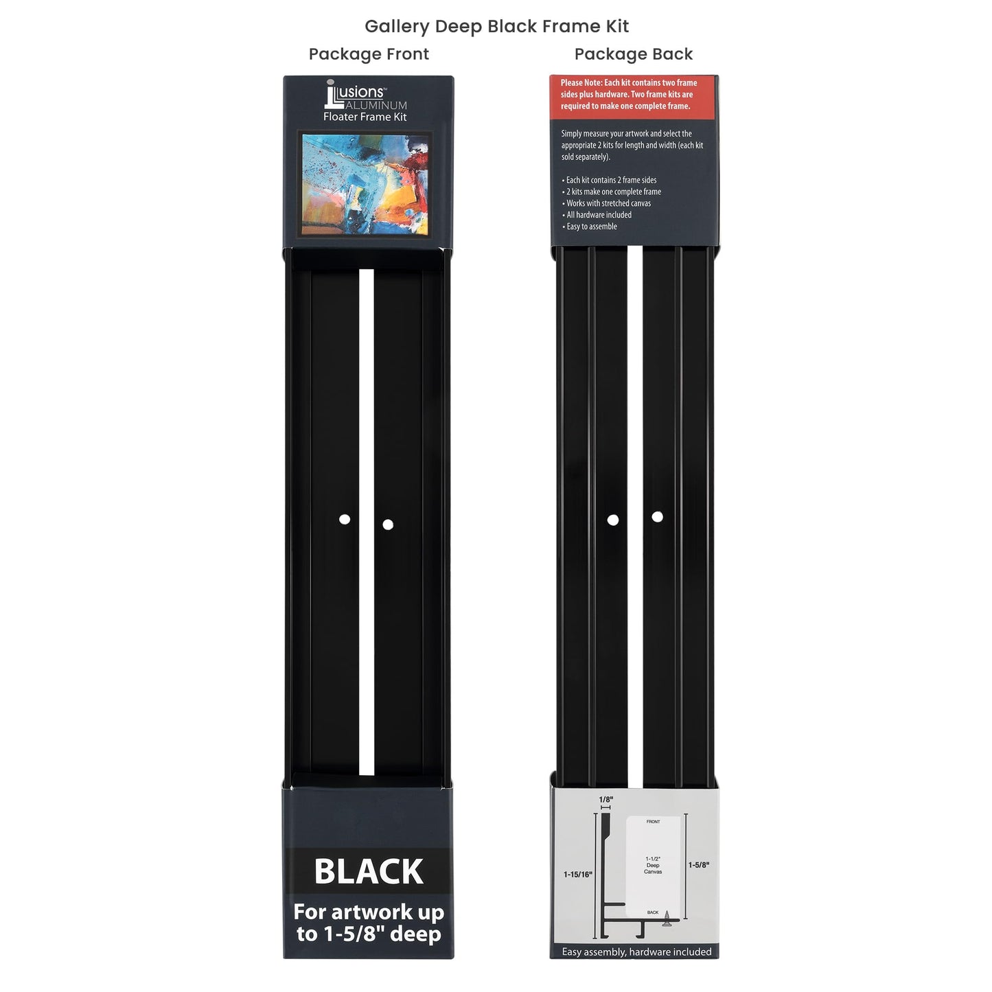 Creative Mark Illusions Metal Floating Frame Kit Pairs for Canvas - Black, Two 12" Sides - Metal Frame Kit for 1-5/8 inch Deep Canvases - For Gallery Wall, Art Panels, Modern Décor