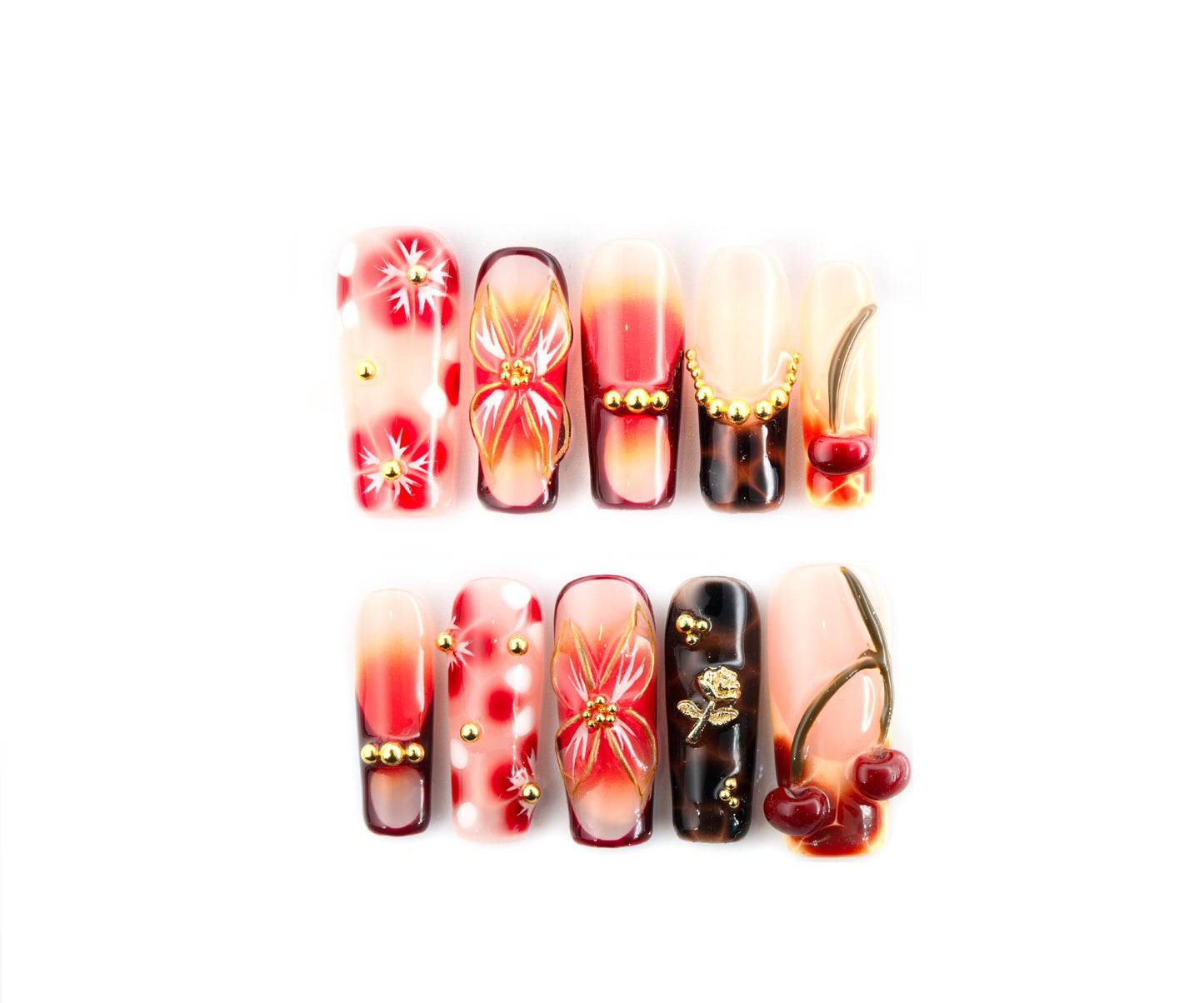 Press On Nails, square Shape, 3d Design, False Nails, 10 Piece Set