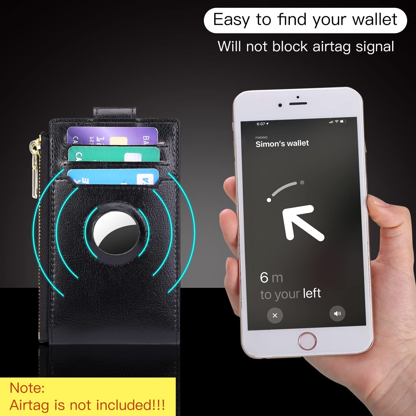 FALAN MULE Air-tag Womens Wallet Genuine Leahter Bifold Credit Card Holder with Built-in Integrated Case