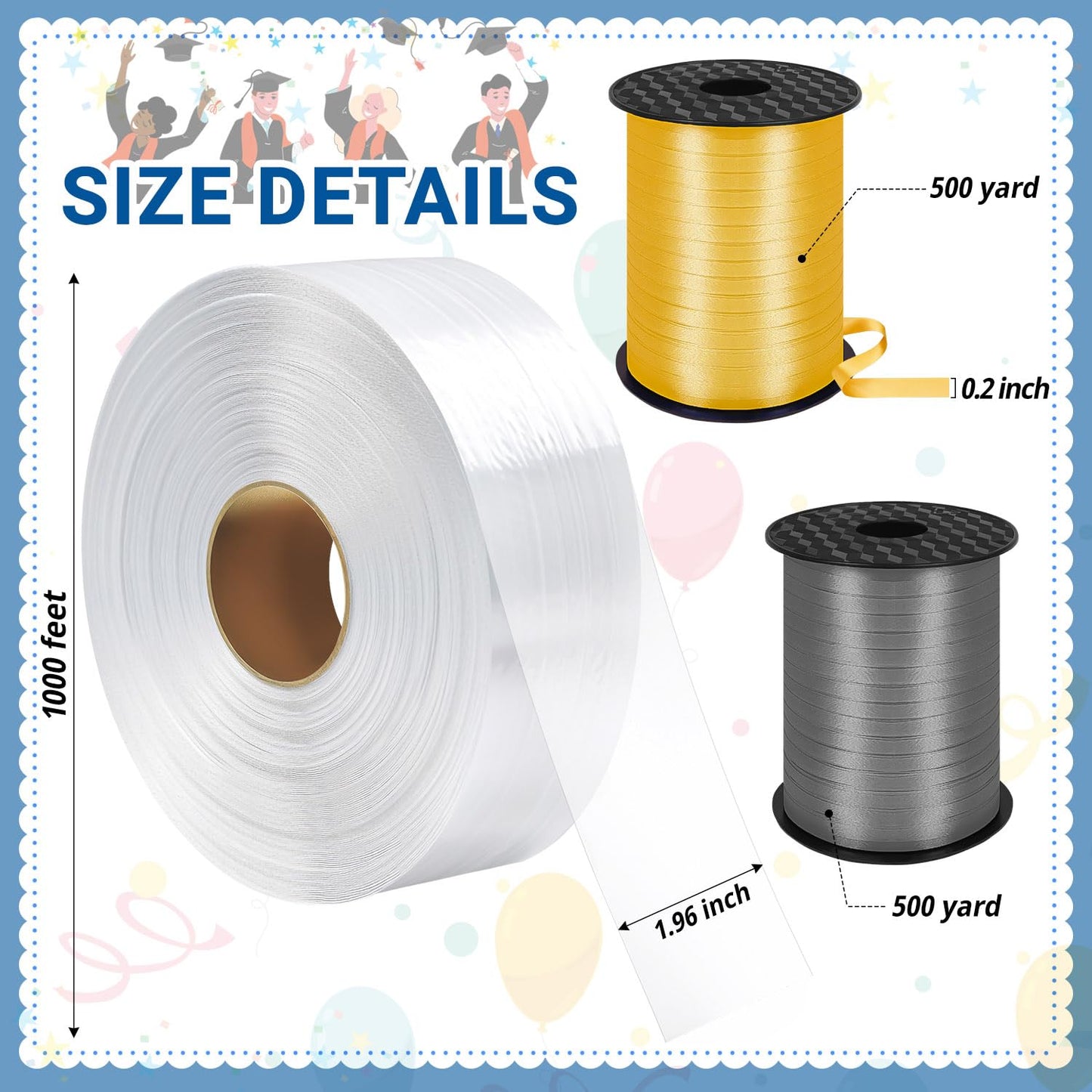 Candy Lei Poly Tubing, 2 Inch x 1000 ft Clear Graduation Candy Lei Making Kit with 2 Rolls 500 YD Ribbon, Clear Shipping Poly Tubing for DIY Graduation Wreaths Packing Snacks