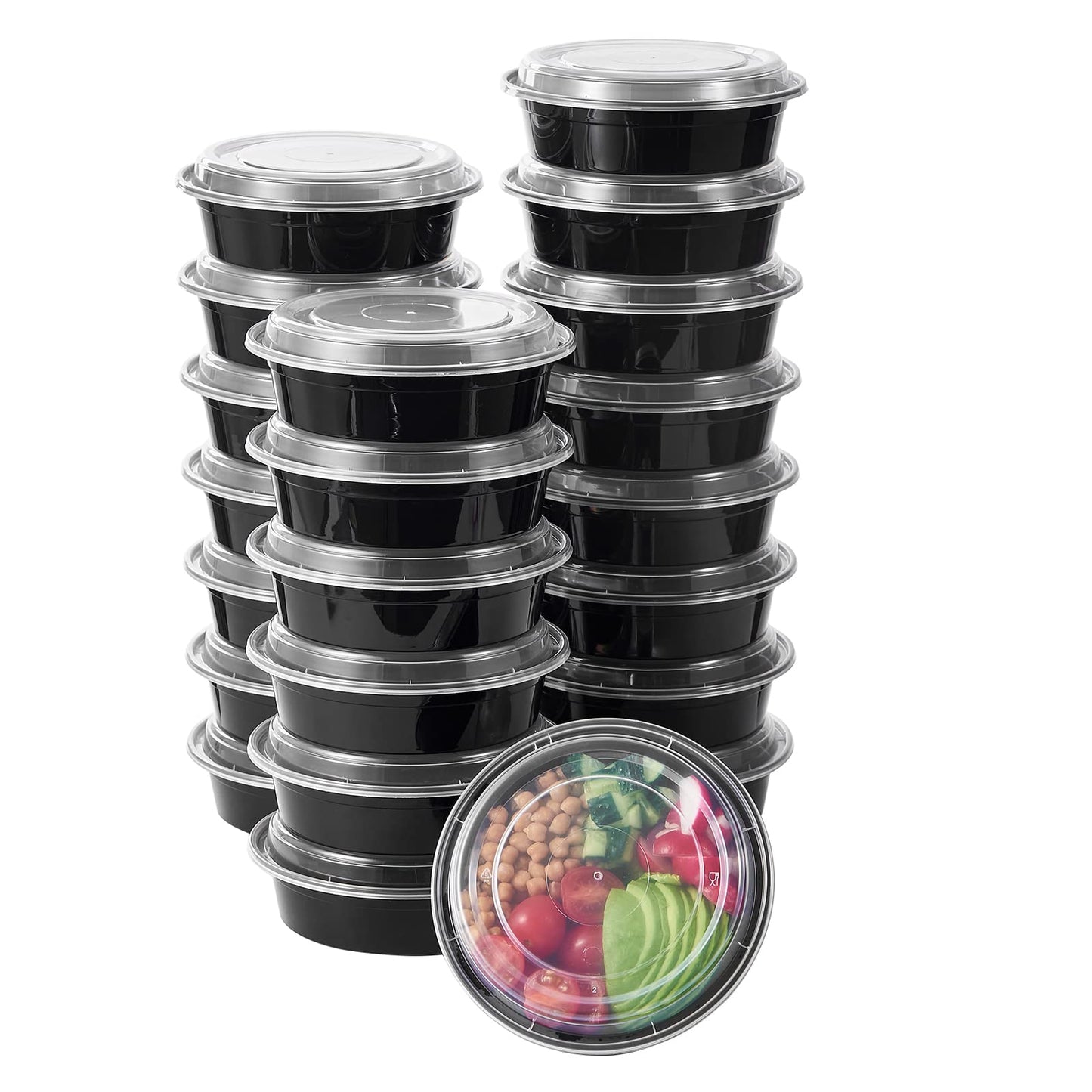 Jaluxing 24 oz 50 ct Round Meal Prep Containers with Lids Plastic Food Storage Lunch Plan To Go Box Disposable Take Out Bowls BPA Free Durable Stackable Microwave Freezer Safe (Formerly FULING)