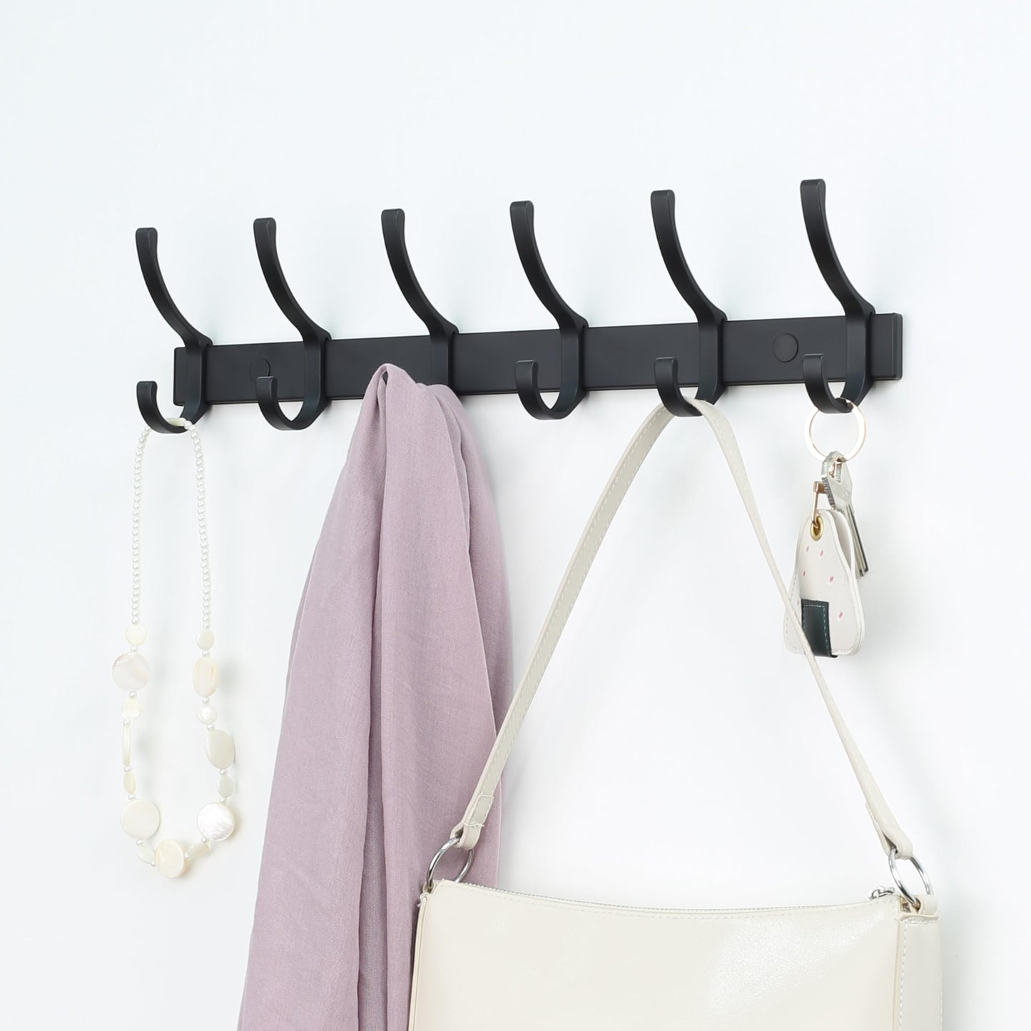 HOMENOVA Coat Rack 2 Pack Wall Mounted - 6 Double Hooks, Matte Black, Heavy Duty, Aeropace Grade Aluminum Alloy, Metal Coat Hook Hanger Entryway Bathroom (6 Double Hooks - 2 Pack)