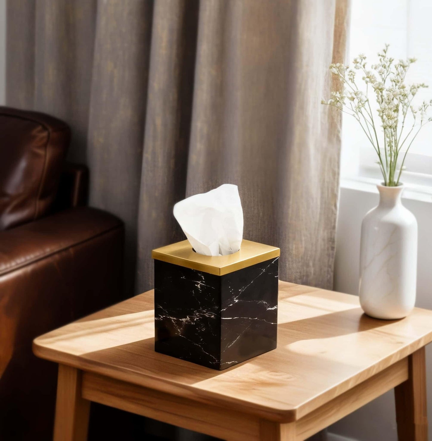 JWT Astyle Metal Facial Tissue Box Cover Holder and Dispenser.Decorative Tissue Box Covers Cube Dresser Accessories for Bathroom Livingroom Kitchen Office Desk.Black Marble Pattern Home Gifts