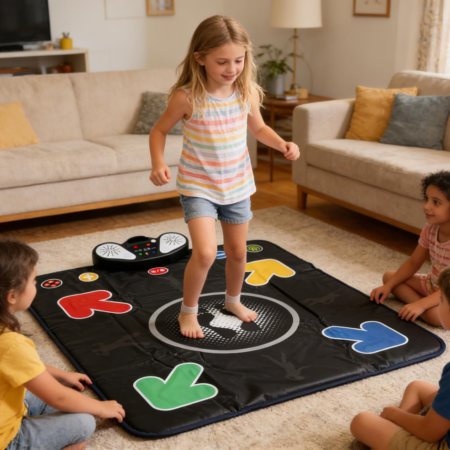 PLAMILOY Dance Mat for Kids - Light-up Electronic Rhythm Step Play Mat, Music Game Pad Toy for Girls Boys 3-12, Challenge Playmat Gift Built-in Songs, MP3 External Play, 5 Levels, Adjustable Volume