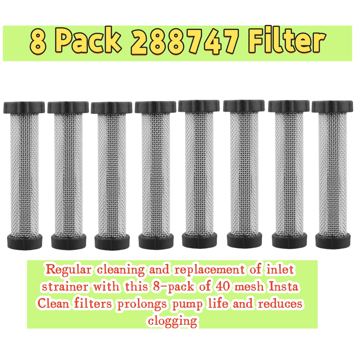 288747 Paint Sprayer Filter 8-Pack - OEM Replacement Filters Compatible with Graco Magnum ProX7/X9/X17/X19/X21 & XR5/XR7/XR9 Airless Sprayers | InstaClean 40 Mesh Strainer Part