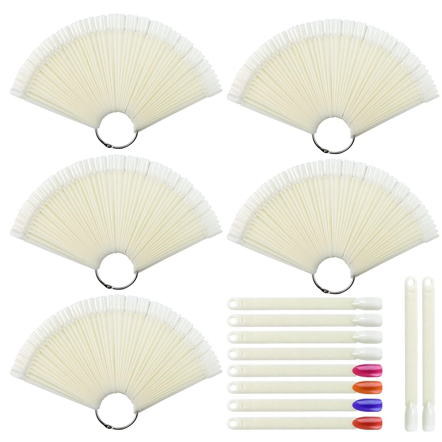 CZWESTC 300 Pcs Nail Swatch Sticks with Ring, Nail Sample Swatches for Gel Polish Color Display, Nail Salon, Home DIY Accessories (50 pcs/string)