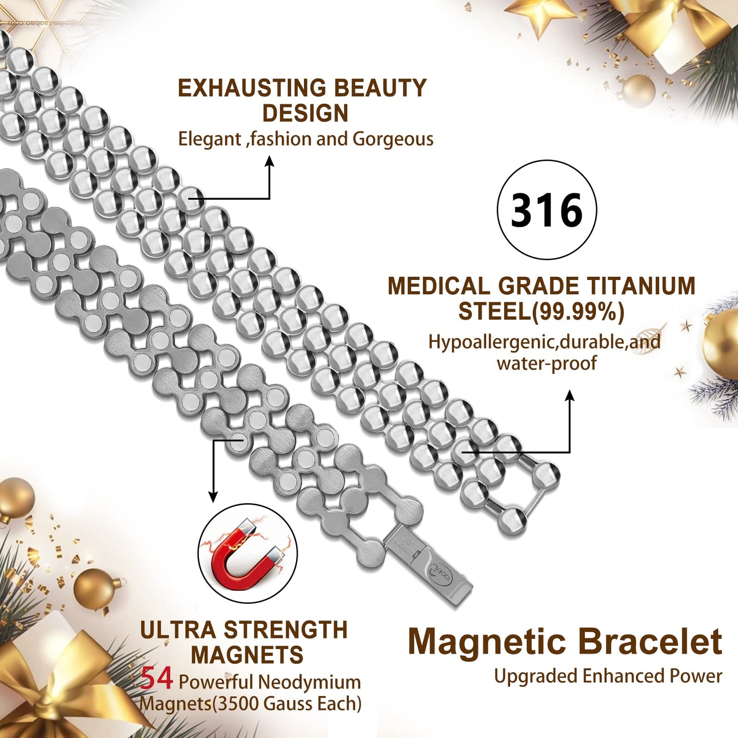 JEROOT Ultra Strength Magnetic Bracelet for Women | 3500-6000 Gauss Neodymium Magnets | Magnetic Therapy Jewelry with Adjustable Tool & Gift Packaging