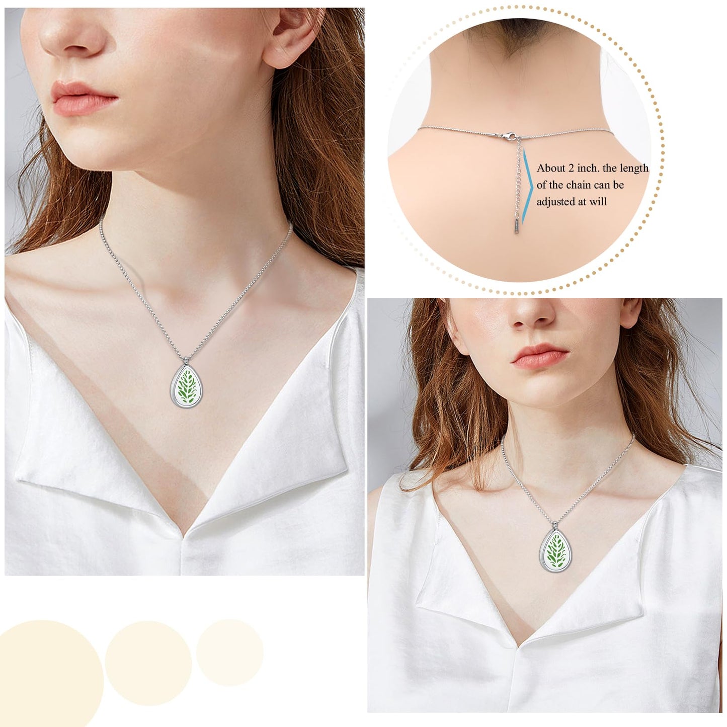 mingkejw Teardrop Essential Oil Diffuser Necklace Aromatherapy Pendant Locket Jewelry Stainless Steel Perfume Necklace| 22’’ Adjustable Chain| 12 Refill Pads| Gift Box