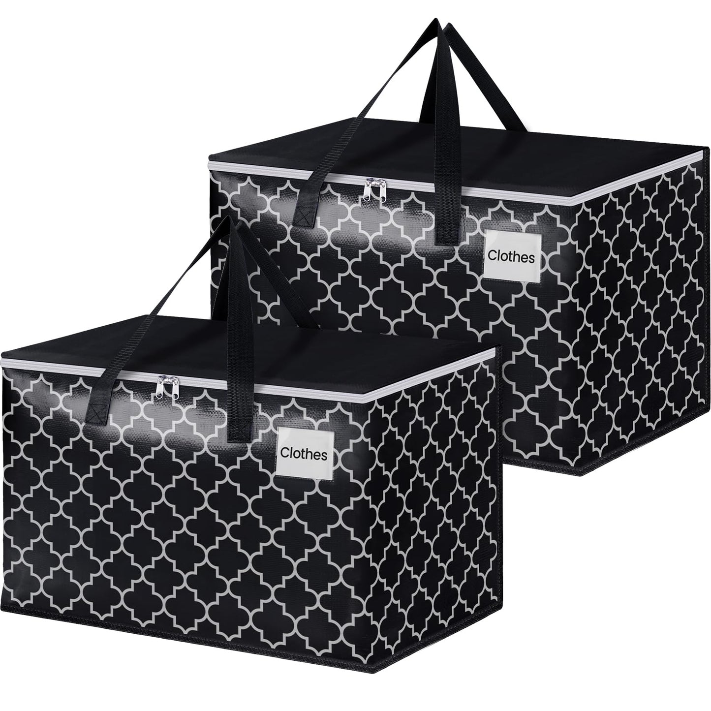 HomeHacks Heavy Duty Moving Bags with Tag Pockets, Collapsible Storage Totes for Moving, Camping & Travel -Foldable Packing Boxes, Zipper Handles, Black（2 Packs, 125L）