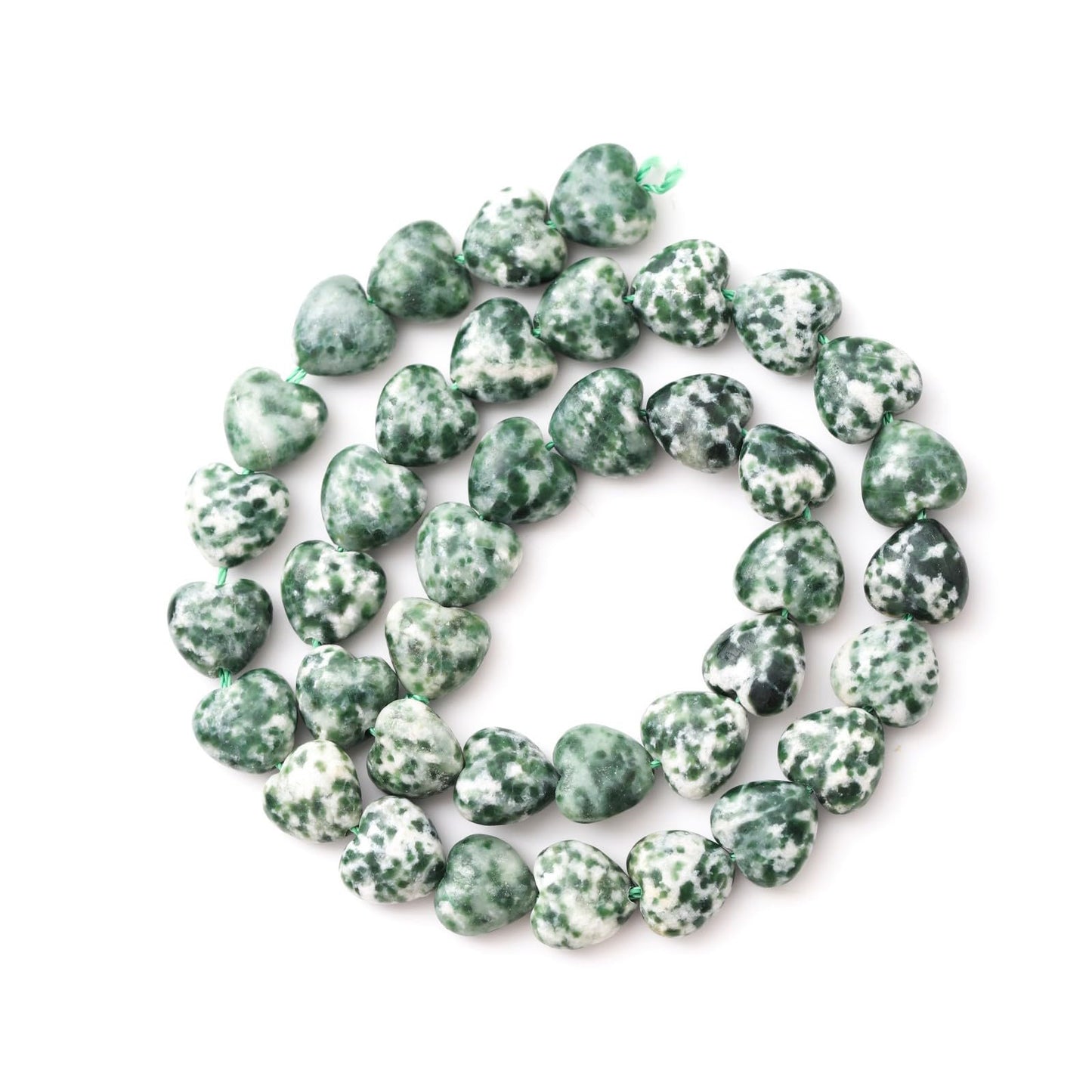 Natural Heart Shaped Green White Sodalite Stone Beads 10mm Loose Crystal Healing Beads for DIY Necklace Bracelet Making Gemstone Craft Supplies
