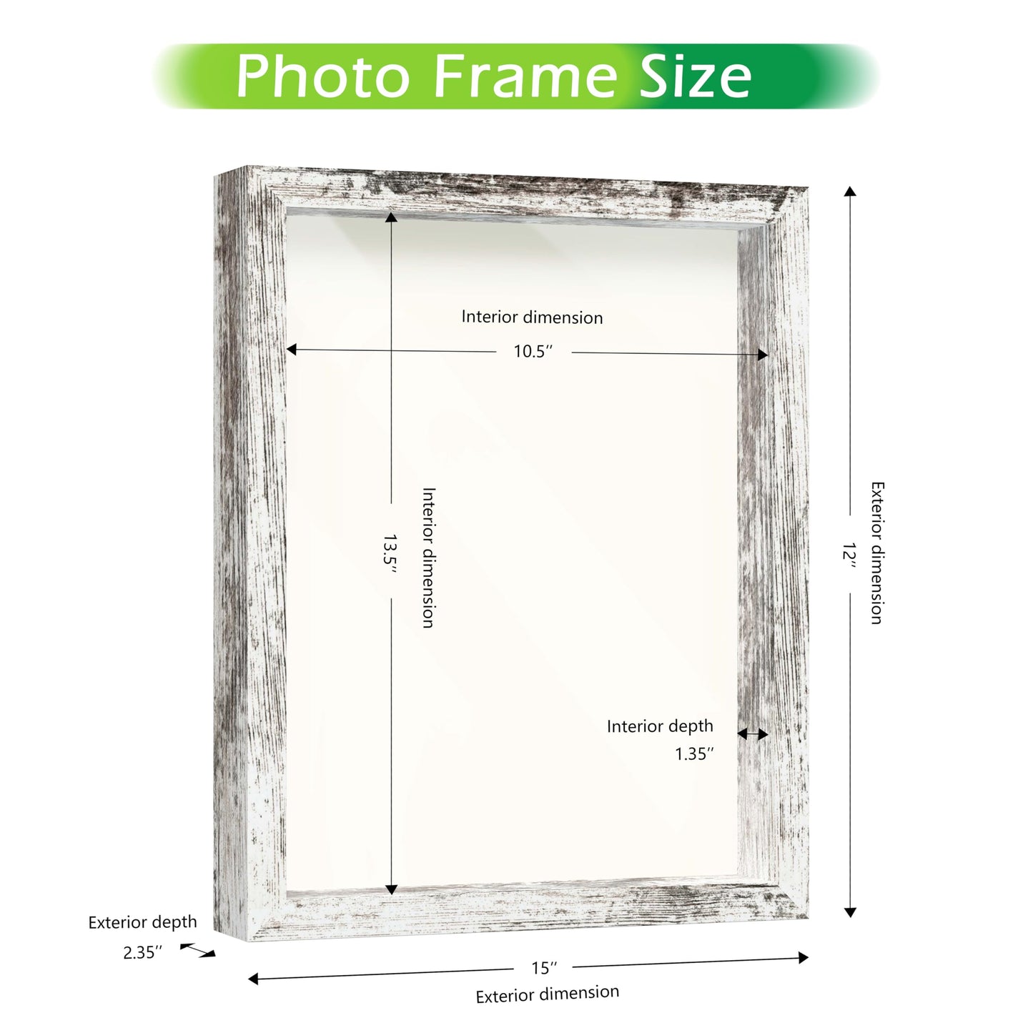 FrameWorks 11x14 Driftwood Wooden Shadow Box Frame – Soft Felt Back, Tempered Glass, and Included Elegant White Ball Push Pins