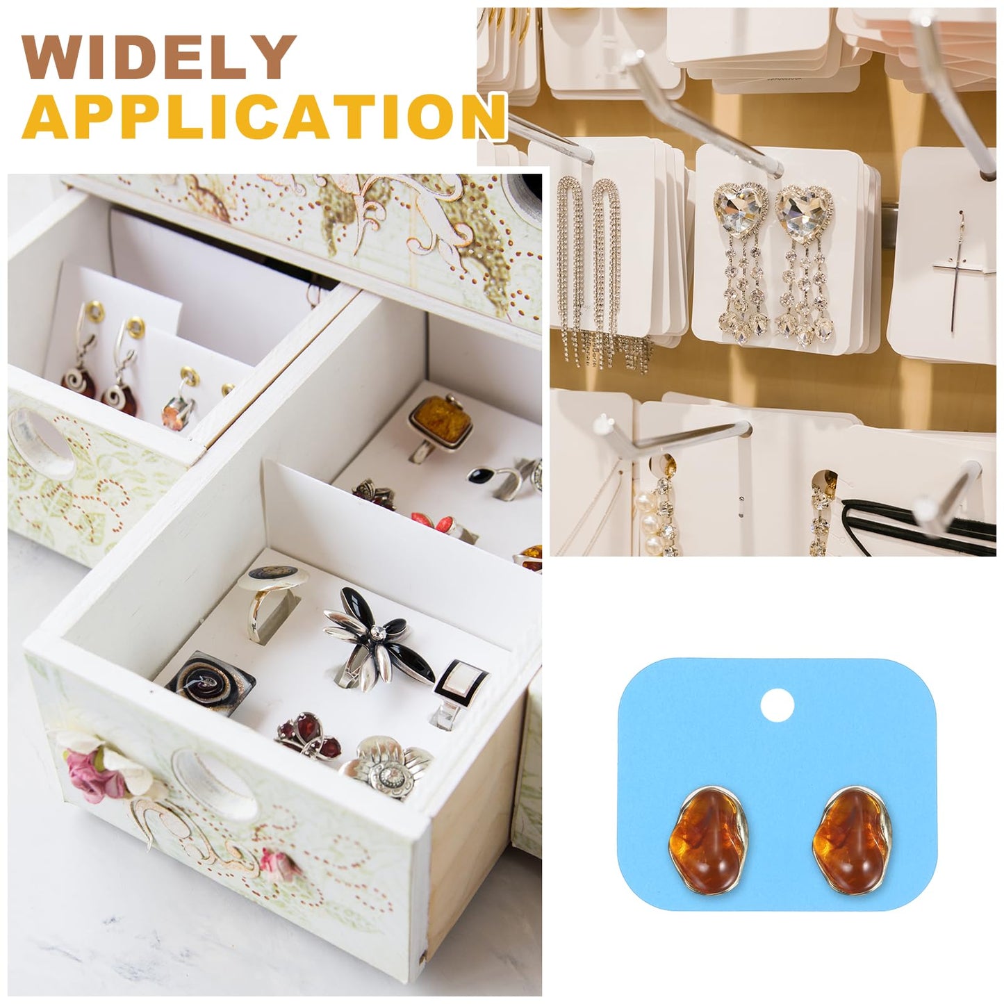 PATIKIL 400Pcs Earring Display Cards, 1.6"x2" Kraft Paper Stud Earring Holder Card, Blank Hanging Tag 2 Holes for Ear Stud Small Jewelry Selling Packaging Supply, Blue