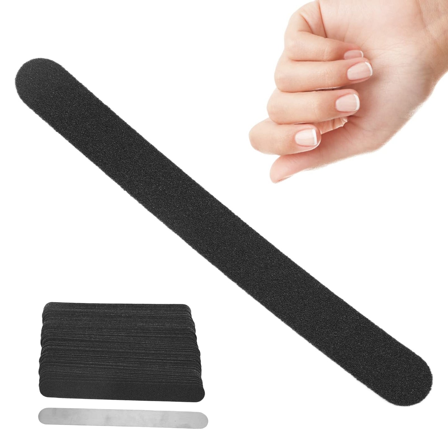 QANYEGN 100Pcs Replacement Nail File Strip Kit, Nail File with Reusable Stainless Steel Base Plate, Abrasive Layer Nail Art Files for Home Salon
