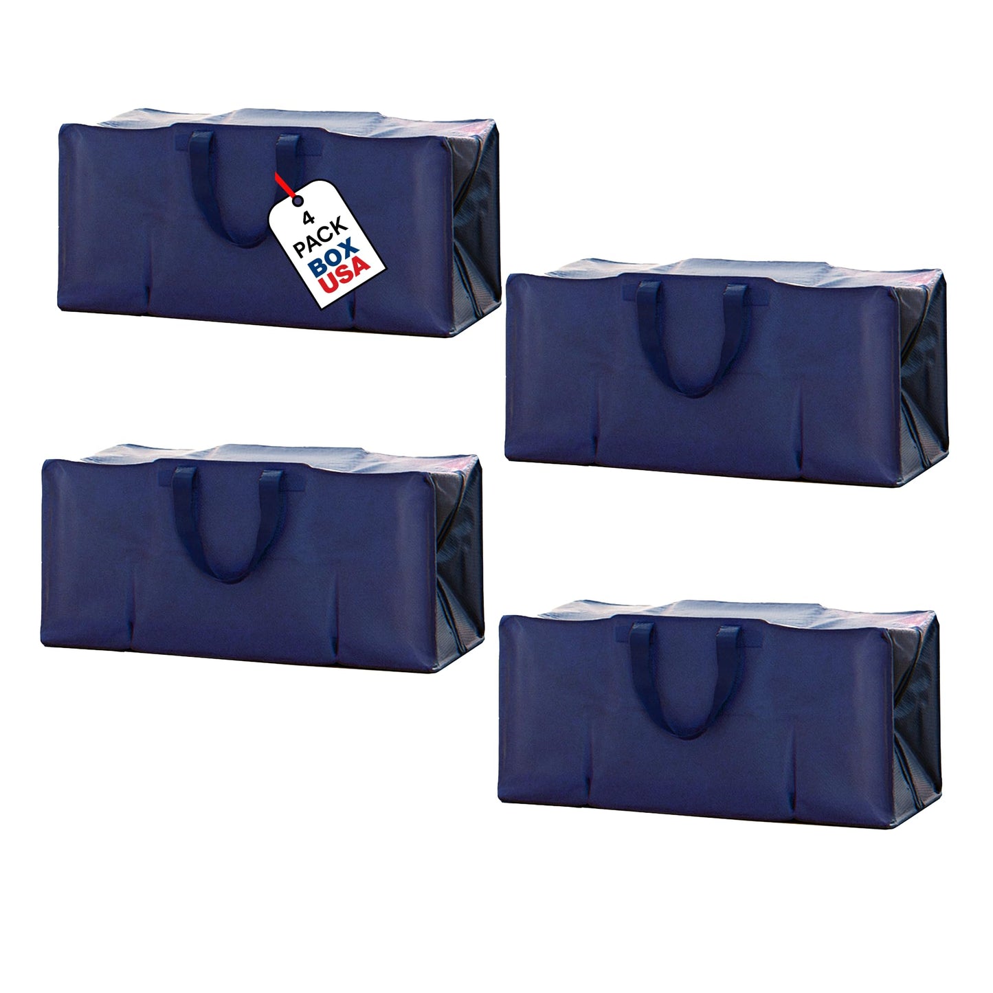 BOX USA 4-Pack Moving Bags with Strong Handles & Zippers - Heavy Duty Extra Large Packing Bags for Storage, Moving Boxes, Dorm & College Supplies, Blue
