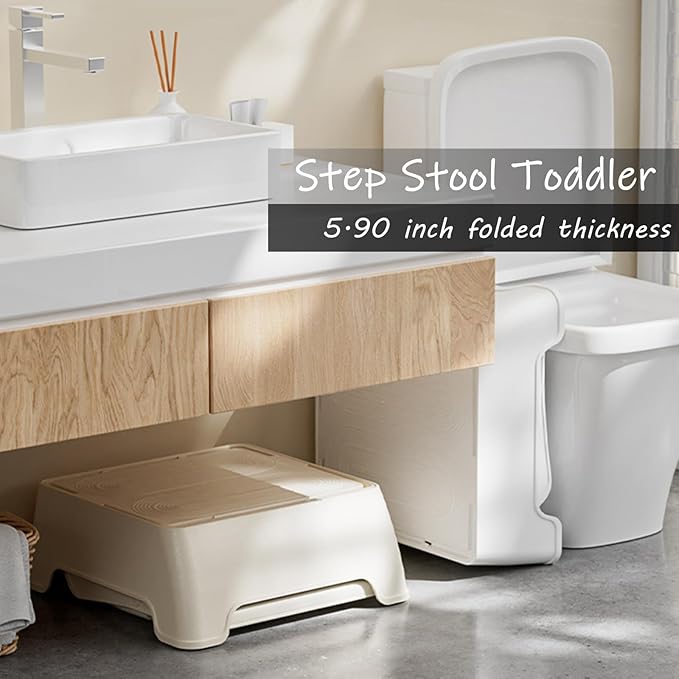 Foldable Two Step Stool for Toddlers,Kids stools for Bathroom,Non-Slip with Handles Kids Step Stool for Bathroom Sink,Toilet Bedroom,Potty Training,Kitchen (Gray)