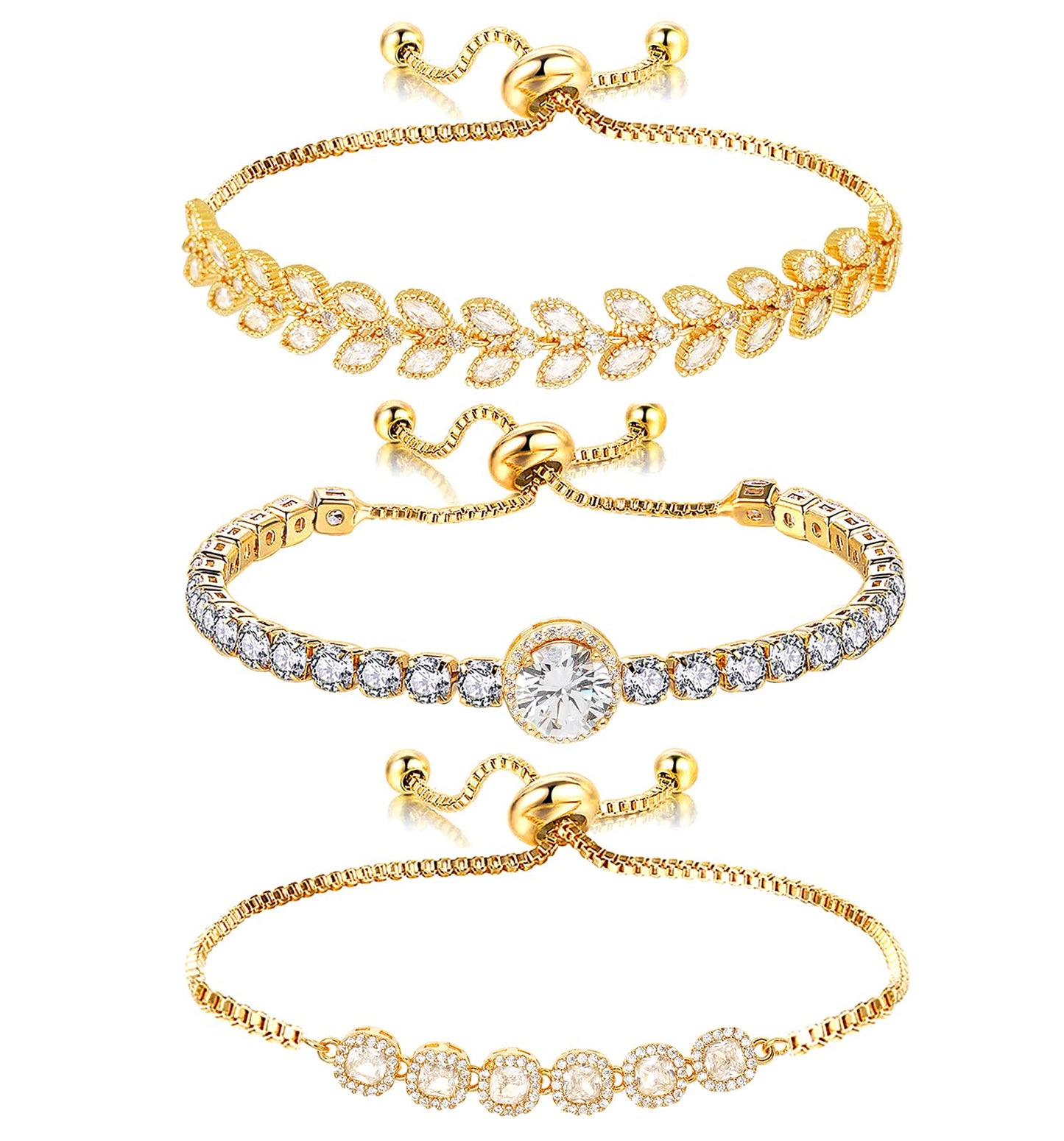 Wovanoo Tennis Bracelet for Women Cubic Zirconia Bracelets Adjustable Slider Bracelets Gold