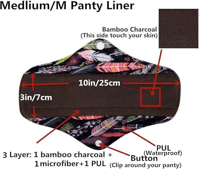 5 Medium Panty Liners 1 Wet Bag Cloth Menstrual Pads Washable (Night, M Panty Liners)