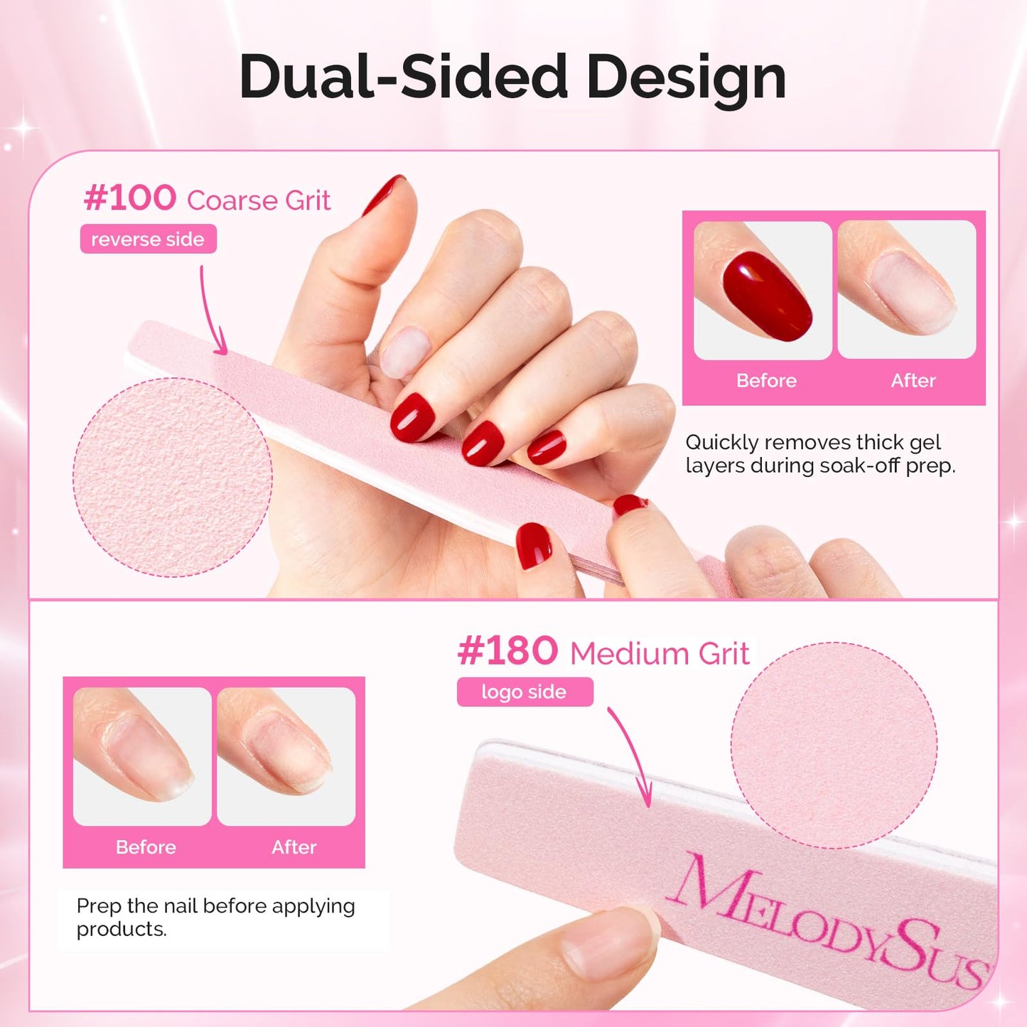 MelodySusie Nail Stamper Kit and 4Pcs Double Sided 100/180 Grit Nail Files