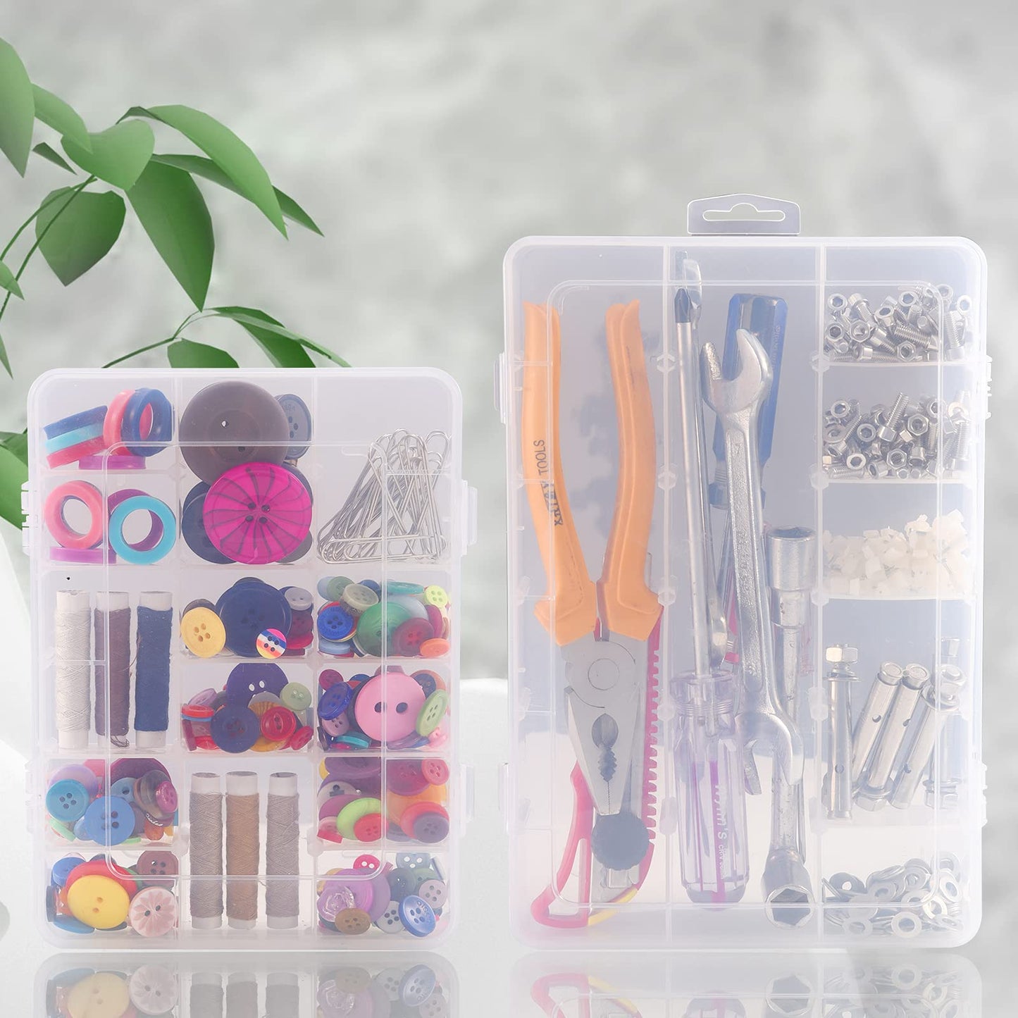Exptolii 18 Grids Plastic Organizer Box with Dividers, Clear Compartment Container Storage for Washi Tapes Beads Crafts Jewelry Fishing Tackles, Size10.8 x 7.7 x 1.7 in