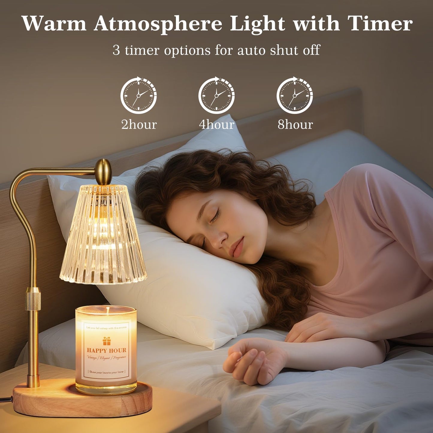 Imenlox Candle Warmer Lamp, with Timer and Dimmer, Adjustable Height, Mother' s Day Gifts for Mom, Birthday Gifts for Women, House Warming Gifts Room Decor, Wax Warmer for Jar Candles(Amber)