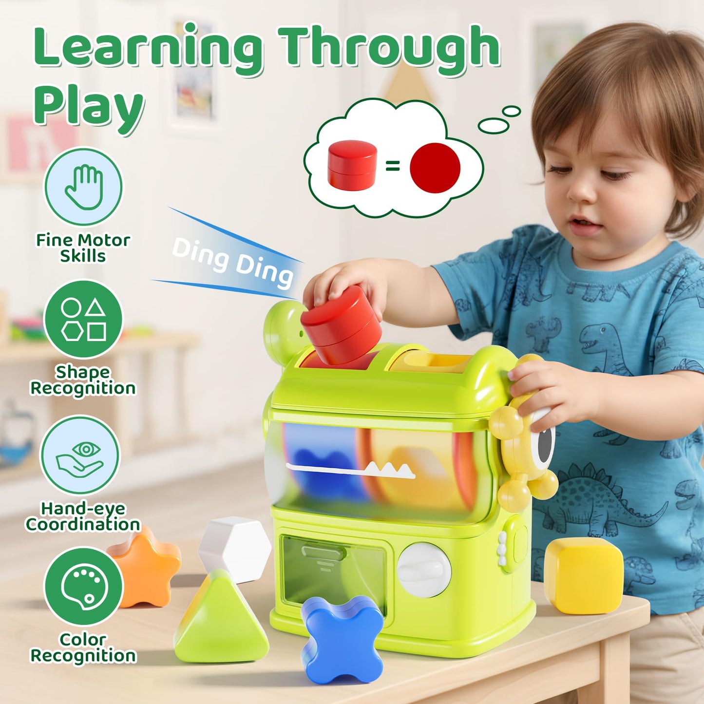 Aprilwolf Montessori Shape Sorter Learning Toys for 1 Years Old, Baby Toys 12-18 Months with 6 Sensory Shape Blocks, Developmental Infant Birthday Gifts for Toddler Age 1 2 3