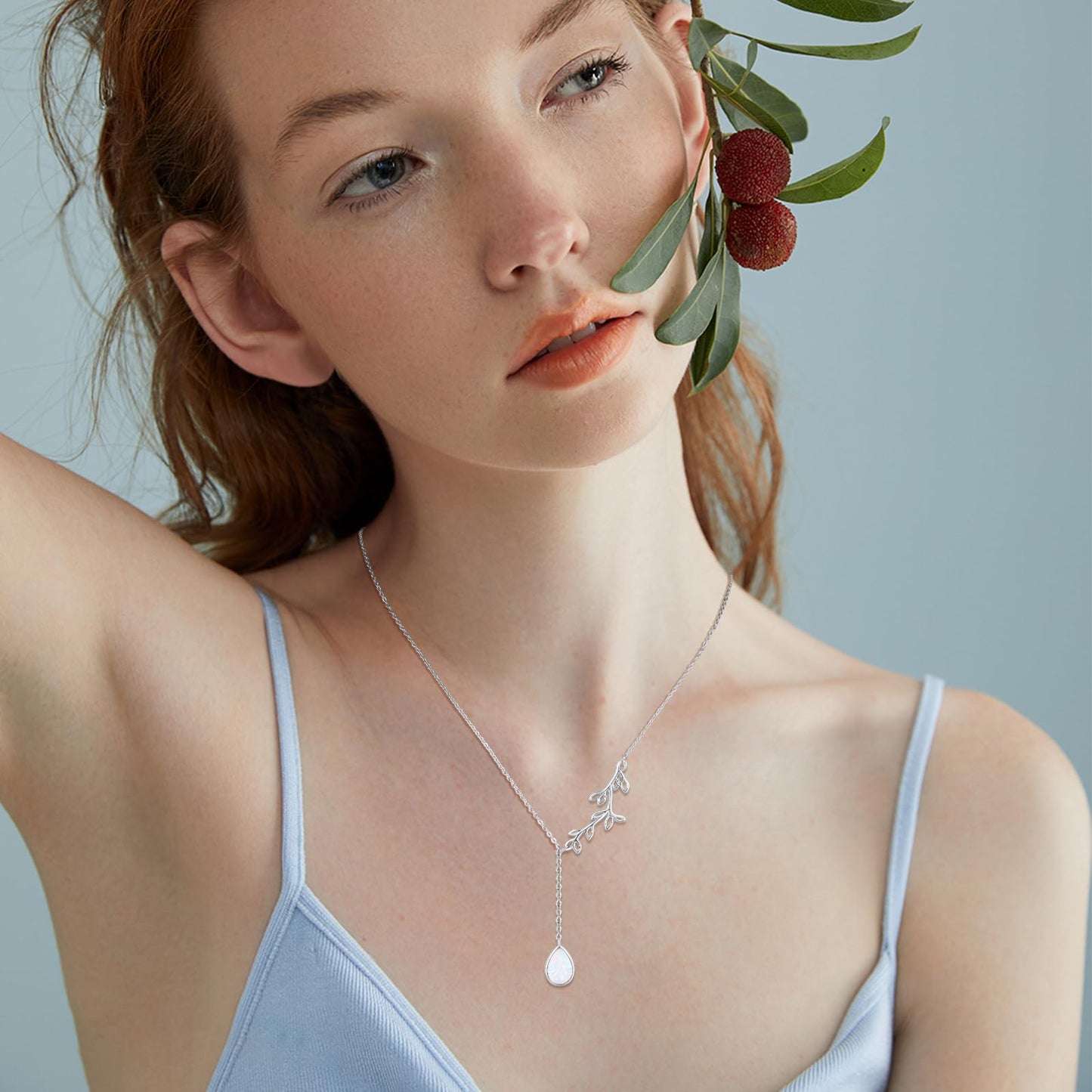 Silikepa Leaf Necklace for Women 925 Sterling Silver Leaf Pendant Necklace Y-Shaped Chain With Opal Jewelry Gift for Women